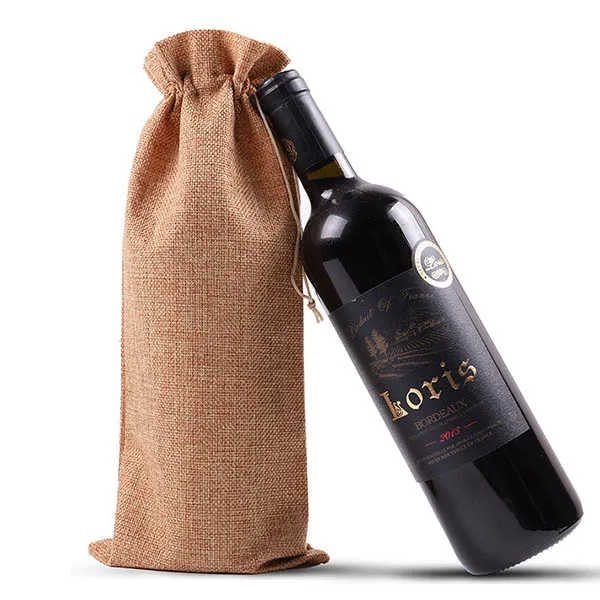 Jute Wine Drawstring Bag 4