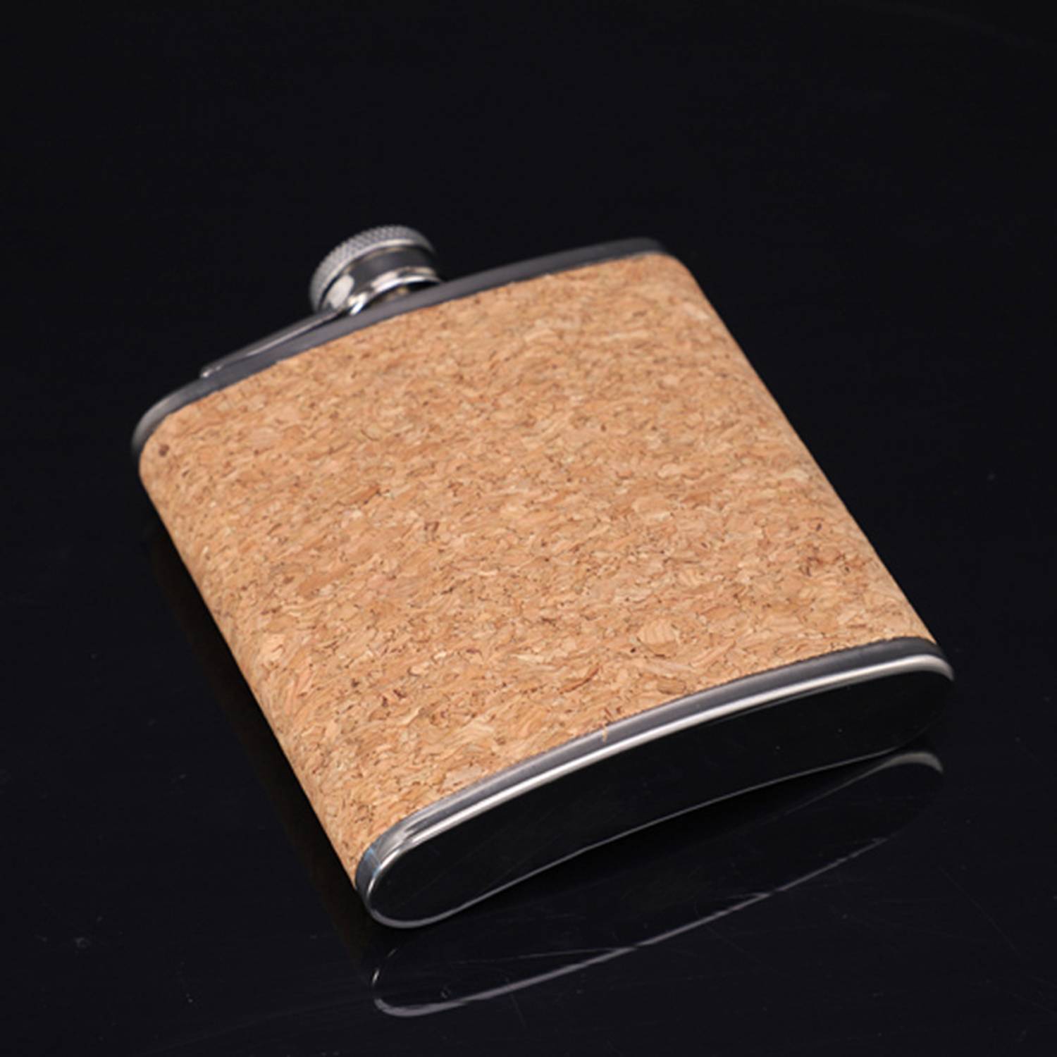 6Oz Stainless Steel hip flask with cork wood stick, custom water bottle with logo imprint 4