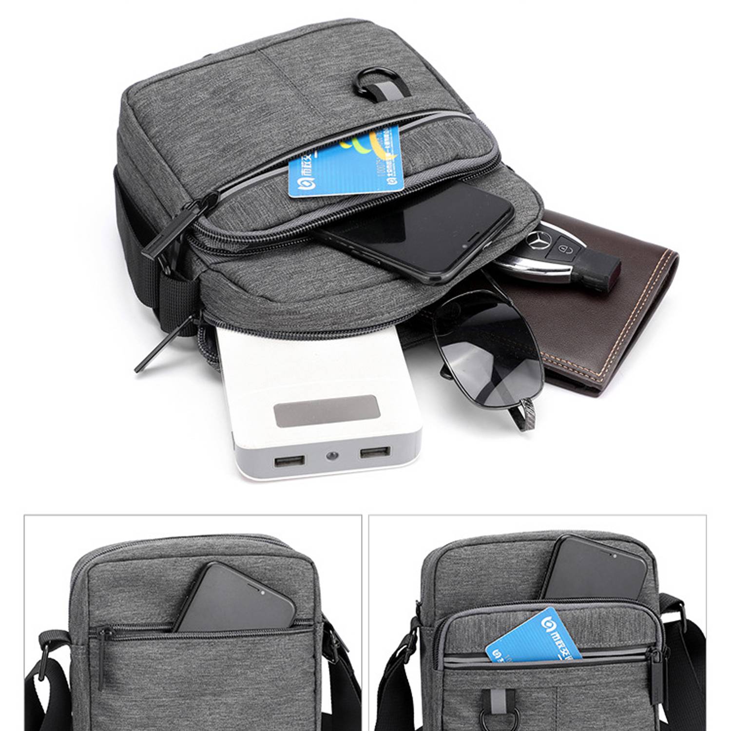 Mini Canvas Portable mobile phone coin Crossbody Bag for Men 6