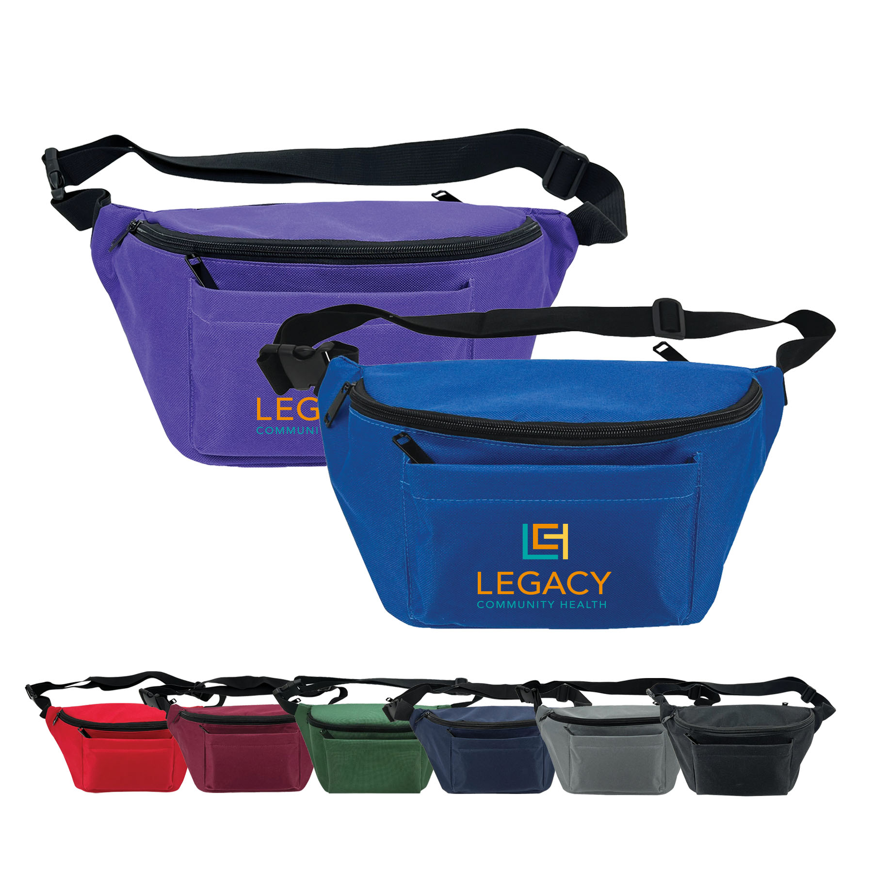 600D Polyester 3-Zipper Fanny Pack/Crossbody Sling 2
