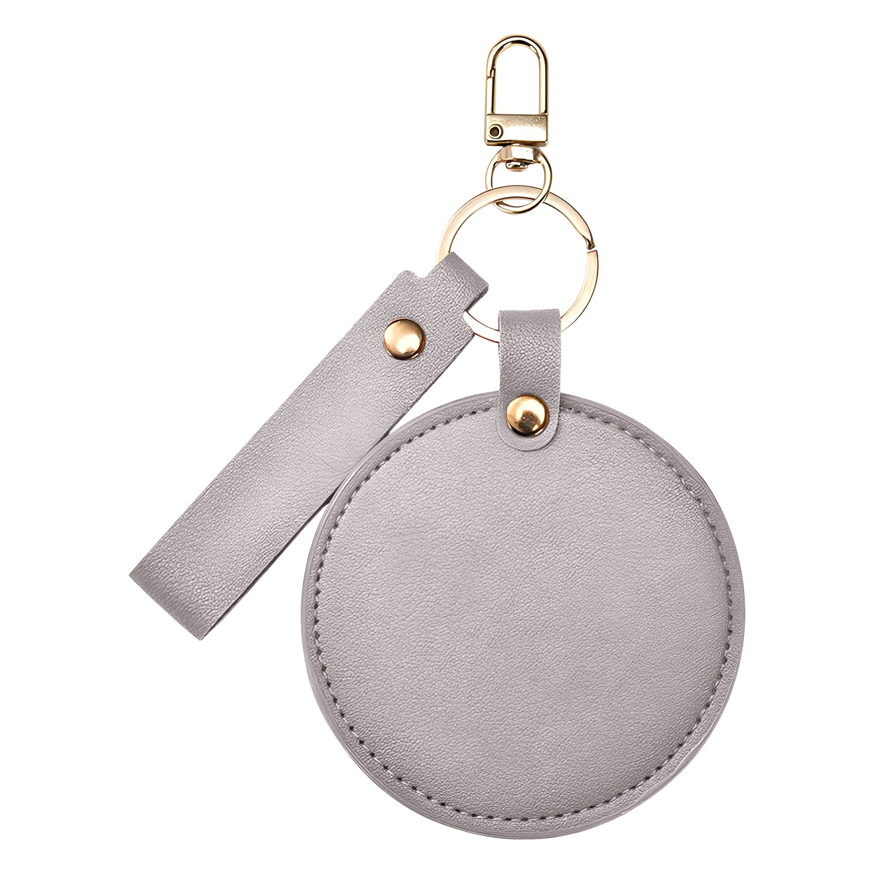 Compact Round Leather Makeup Mirror Keychains 1