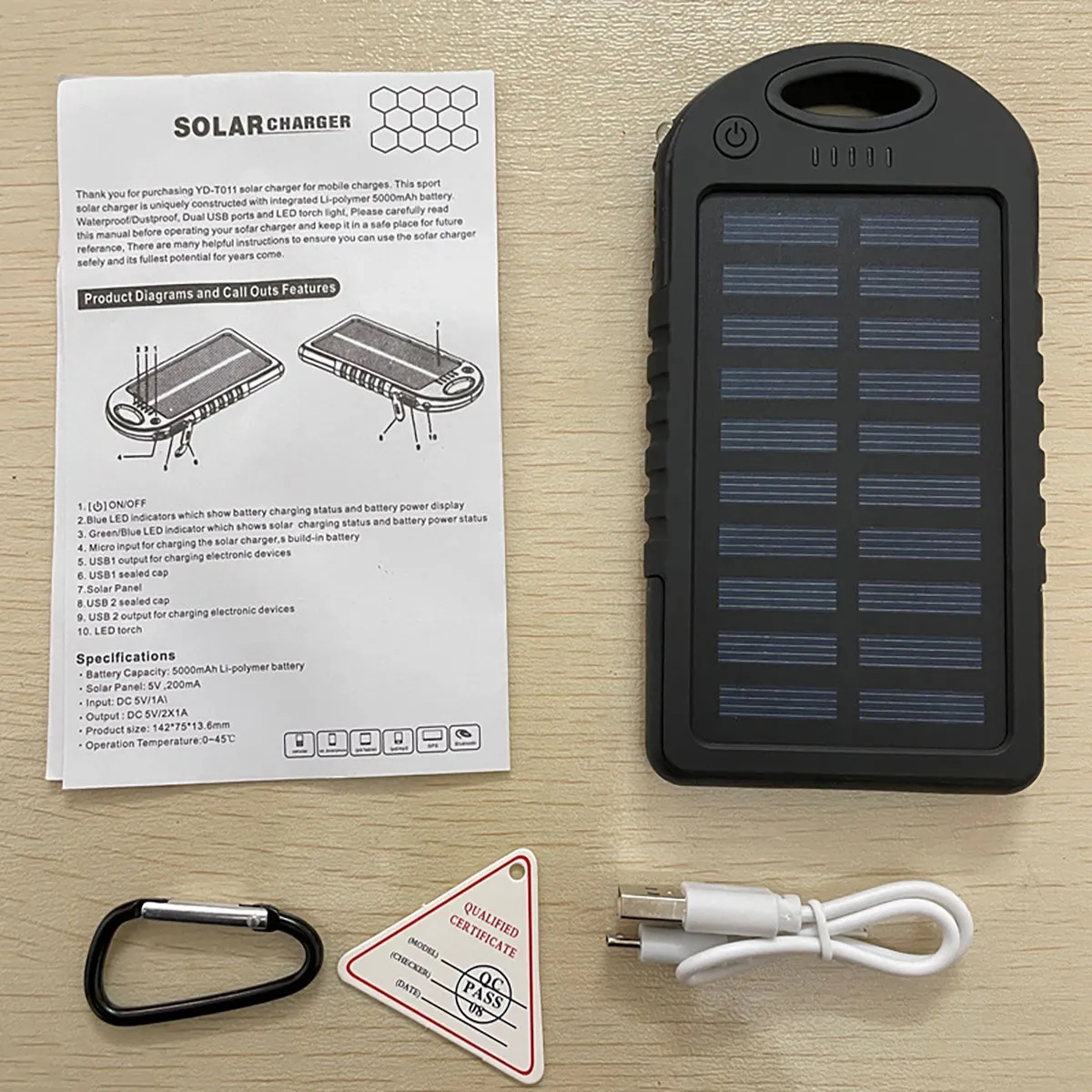 Custom Outdoor Portable Mini Solar Power Bank With Carabiner 5