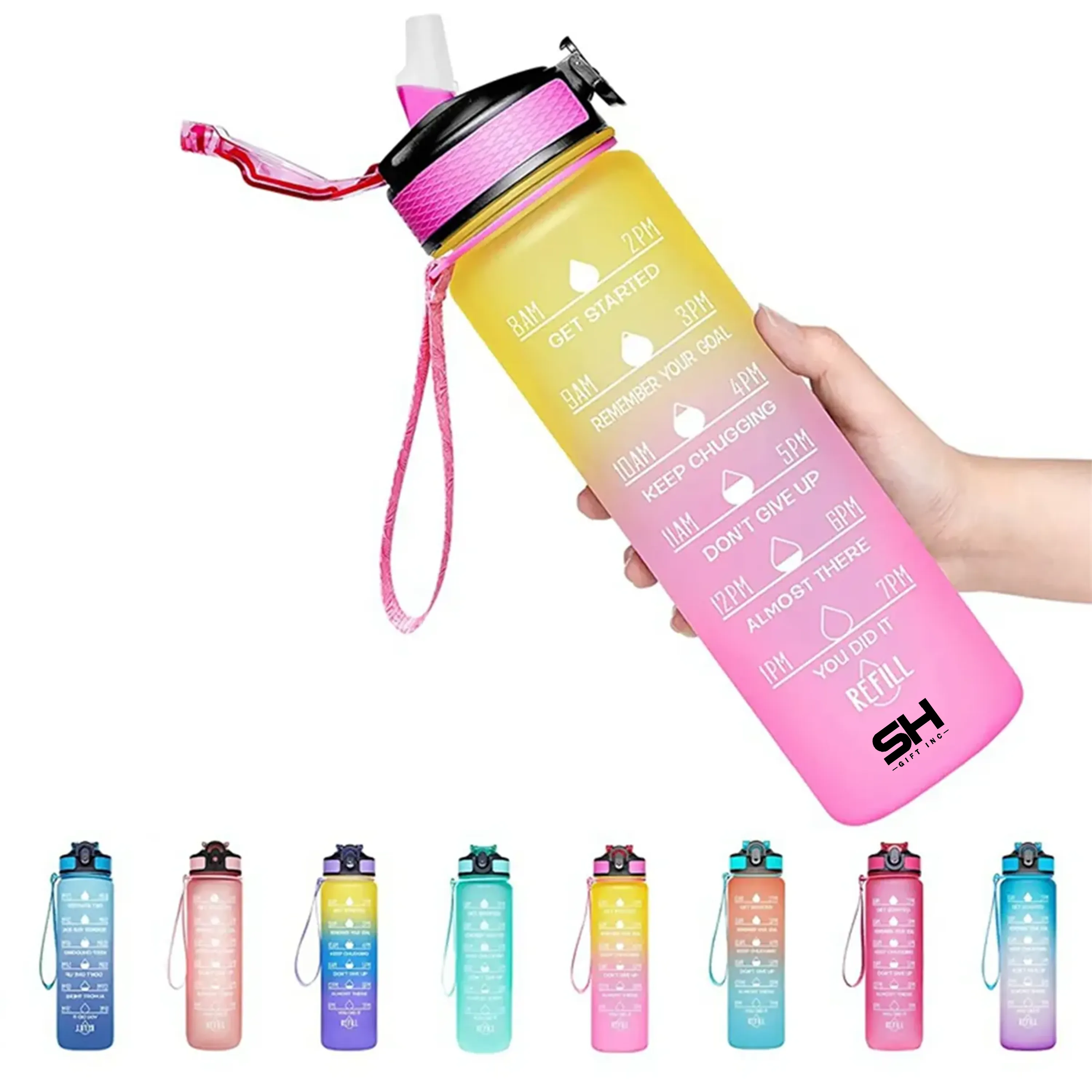 32 oz Water Bottles with Times to Drink and Straw 2