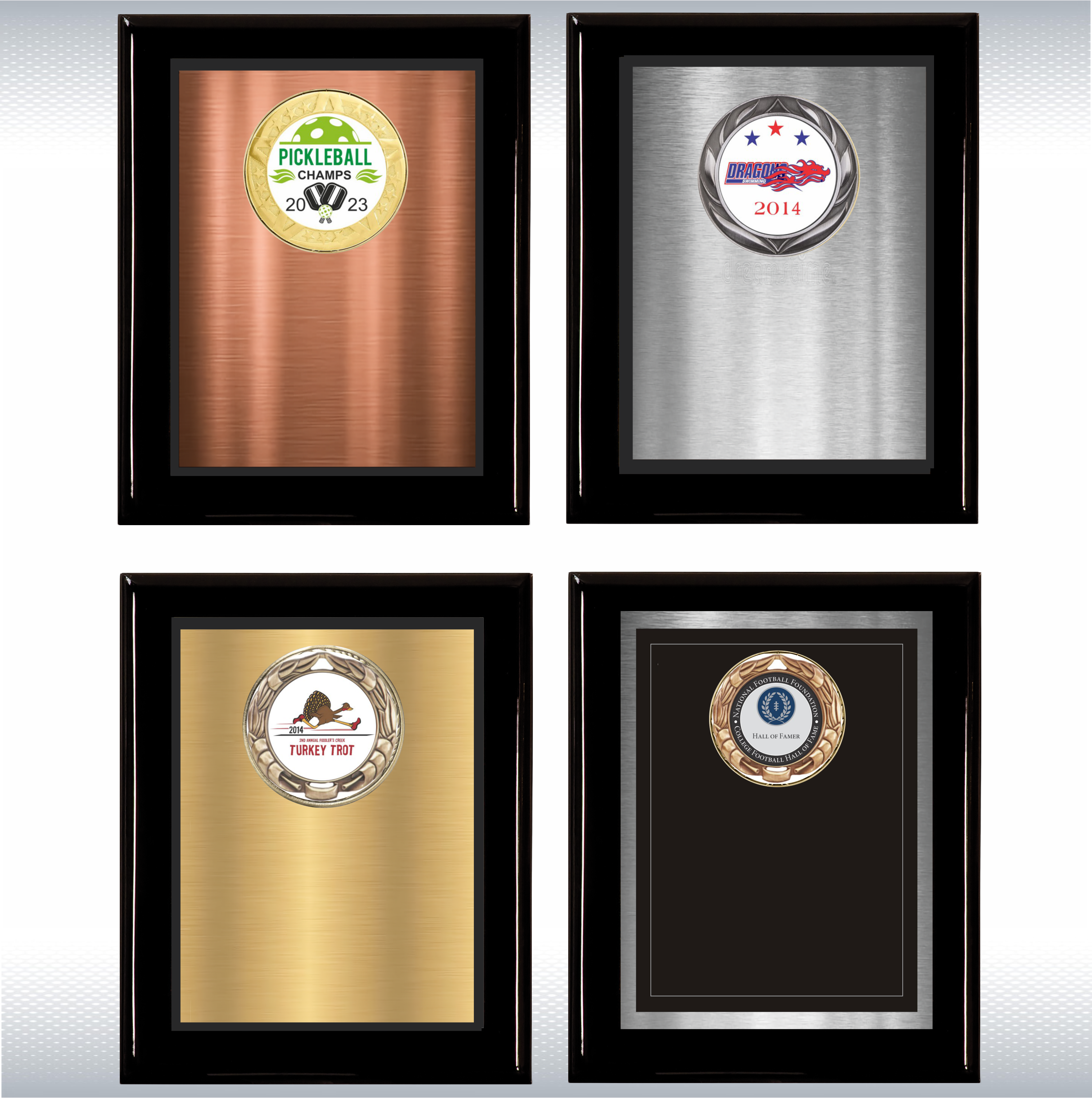 Black Piano Finish Wood Plaque w/Double Plate and Medallion 14