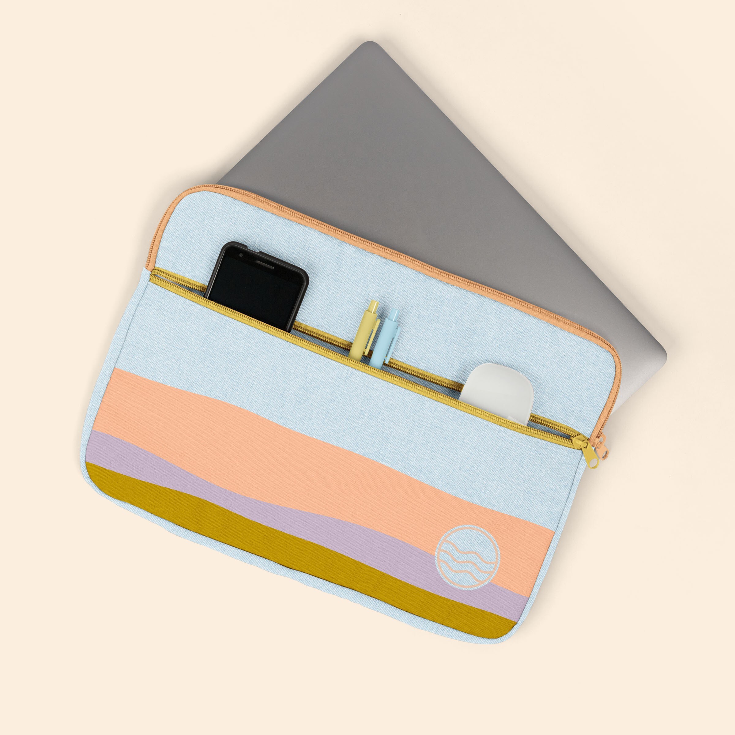 ZIPPERED POCKET LAPTOP SLEEVES - DENIM - LARGE - 15"