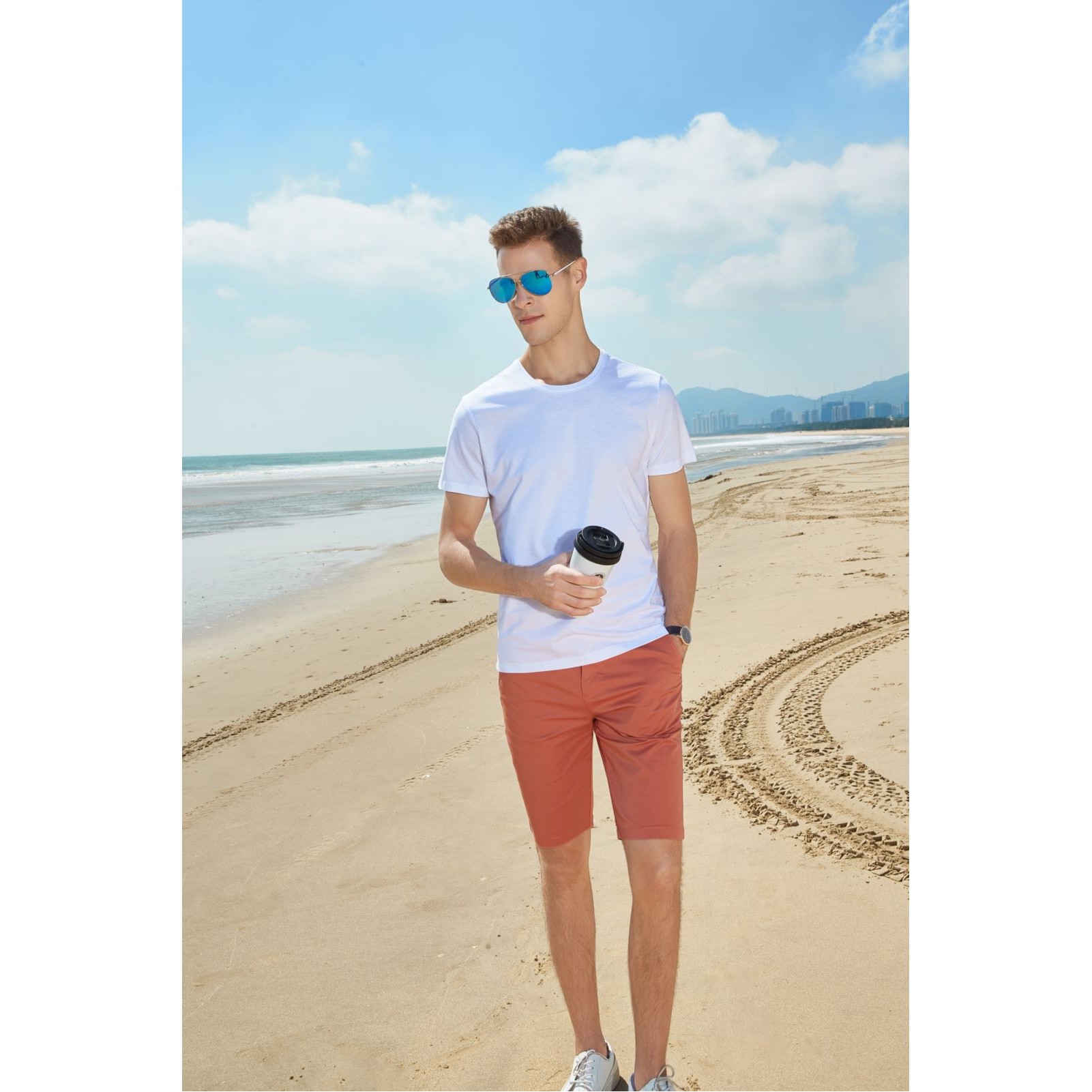 200g Mercerized cotton men's crewneck T-shirt instock 3