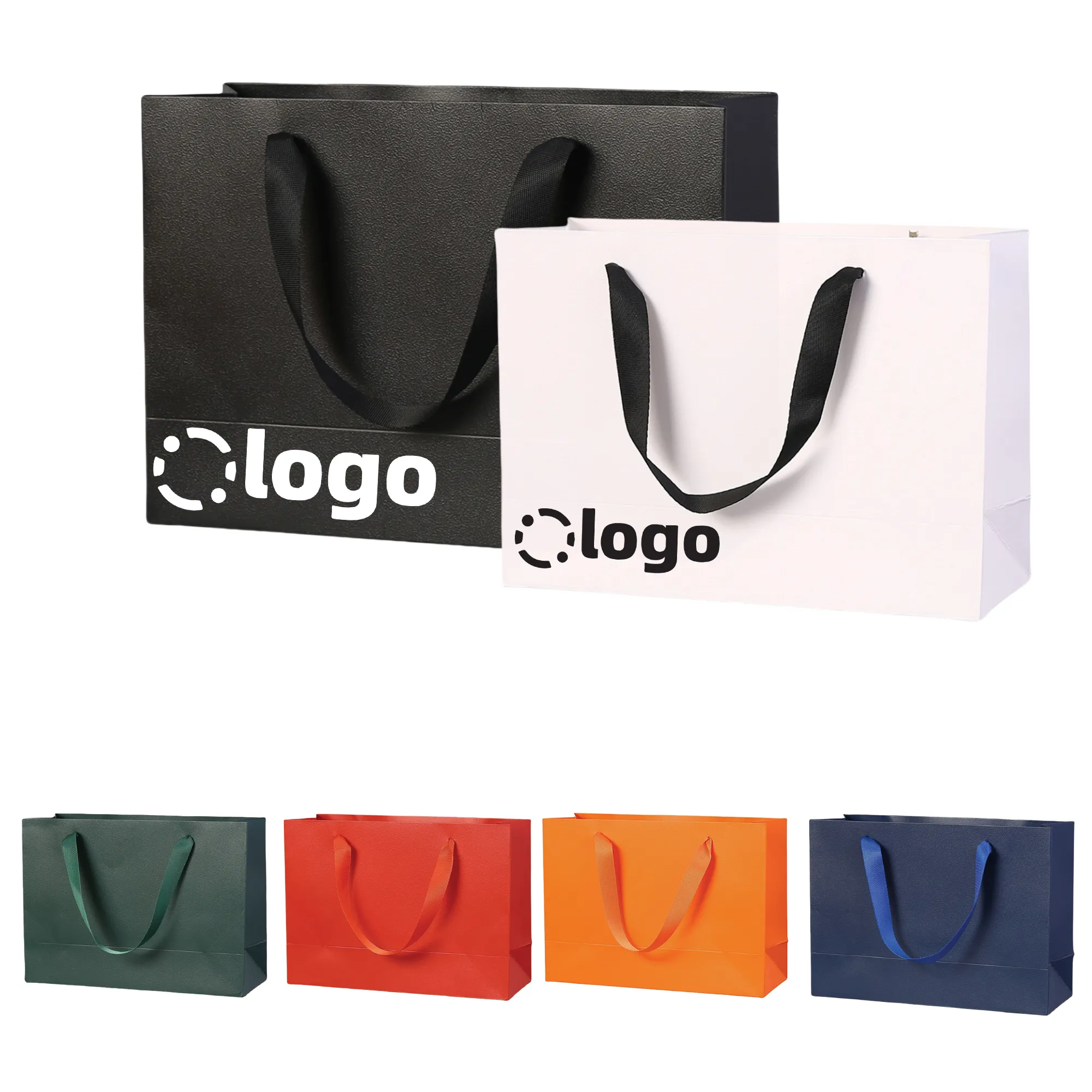 White Kraft Paper Shopping Bags with Ribbon Handles