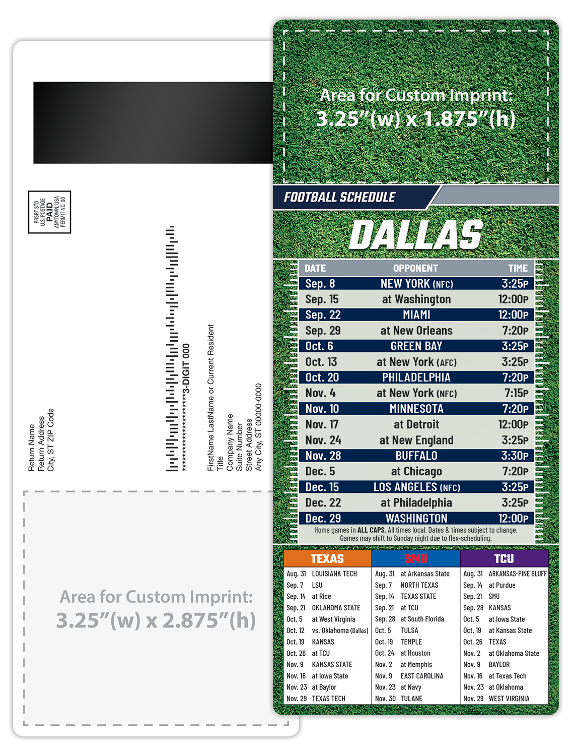 Football Schedule Laminated Card/Postcard with Magnet Strip 3.5x8.5 - 14 pt. 4