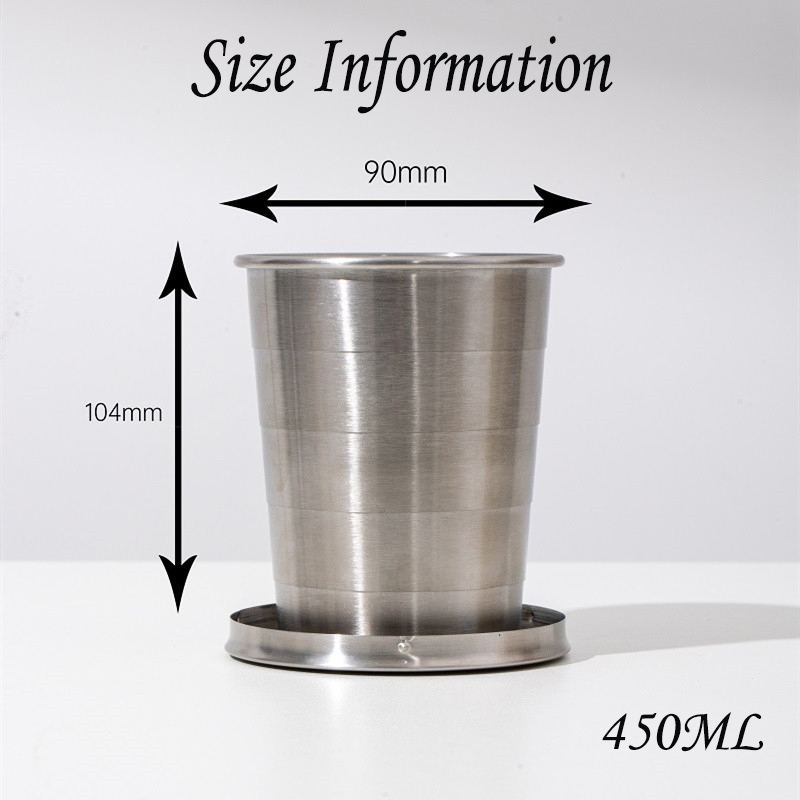 450ML Travel 304 Stainless Steel Collapsible Cup w/ Metal Keychain 5