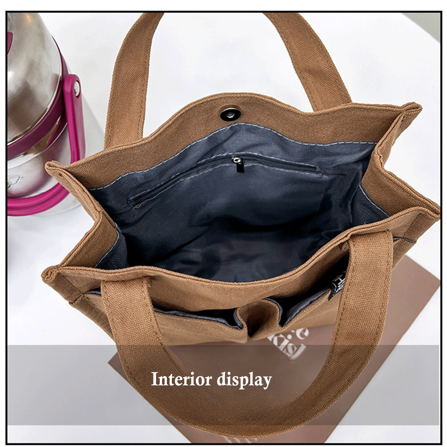 Multiple Pockets large shopping shoulder Canvas Tote Bag 7