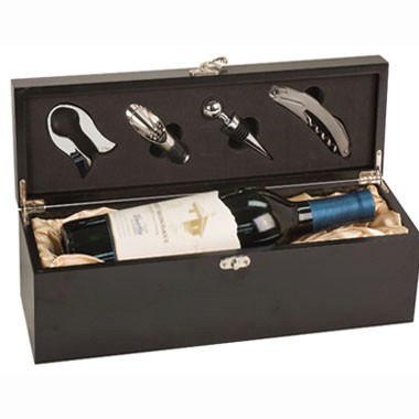 BLACK FINISH SINGLE WINE BOX WITH TOOLS 2