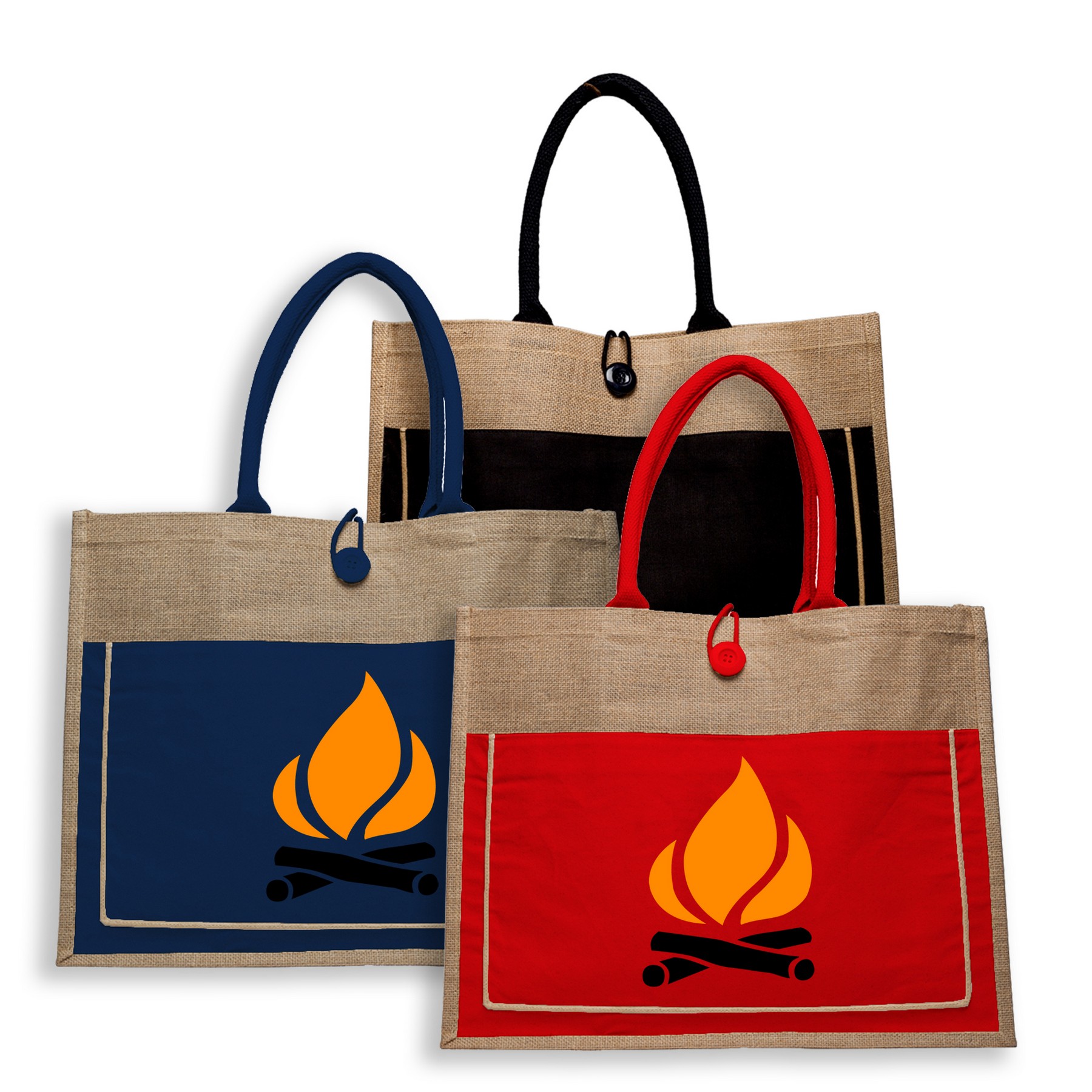 Two tone Jute Tote Bag w/ Front Pocket & Colored Handles & Gusset, custom tote bag with logo imprint 7