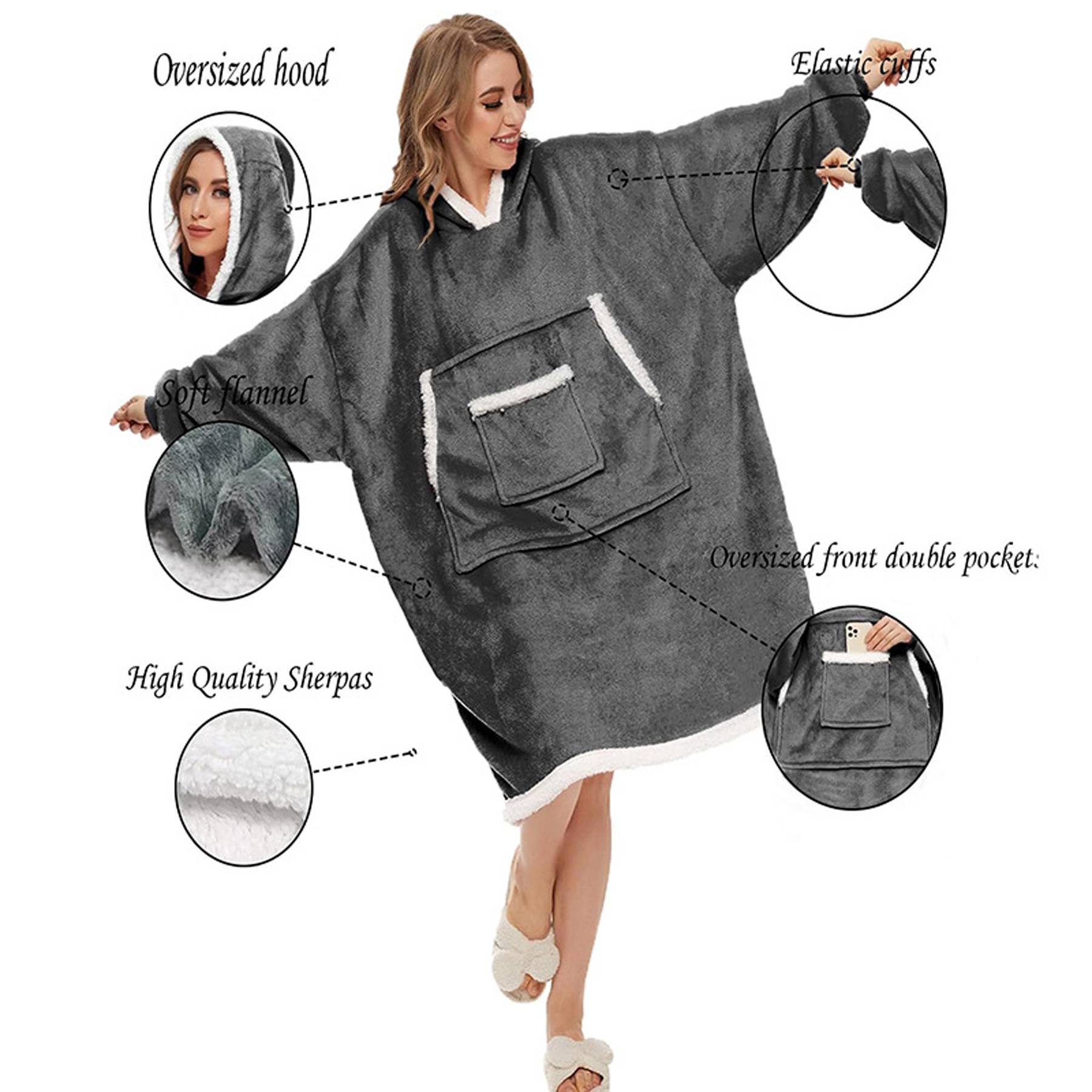 Oversized Microfiber Wearable Blanket, custom hoodie or sweatshirt with logo imprint 5