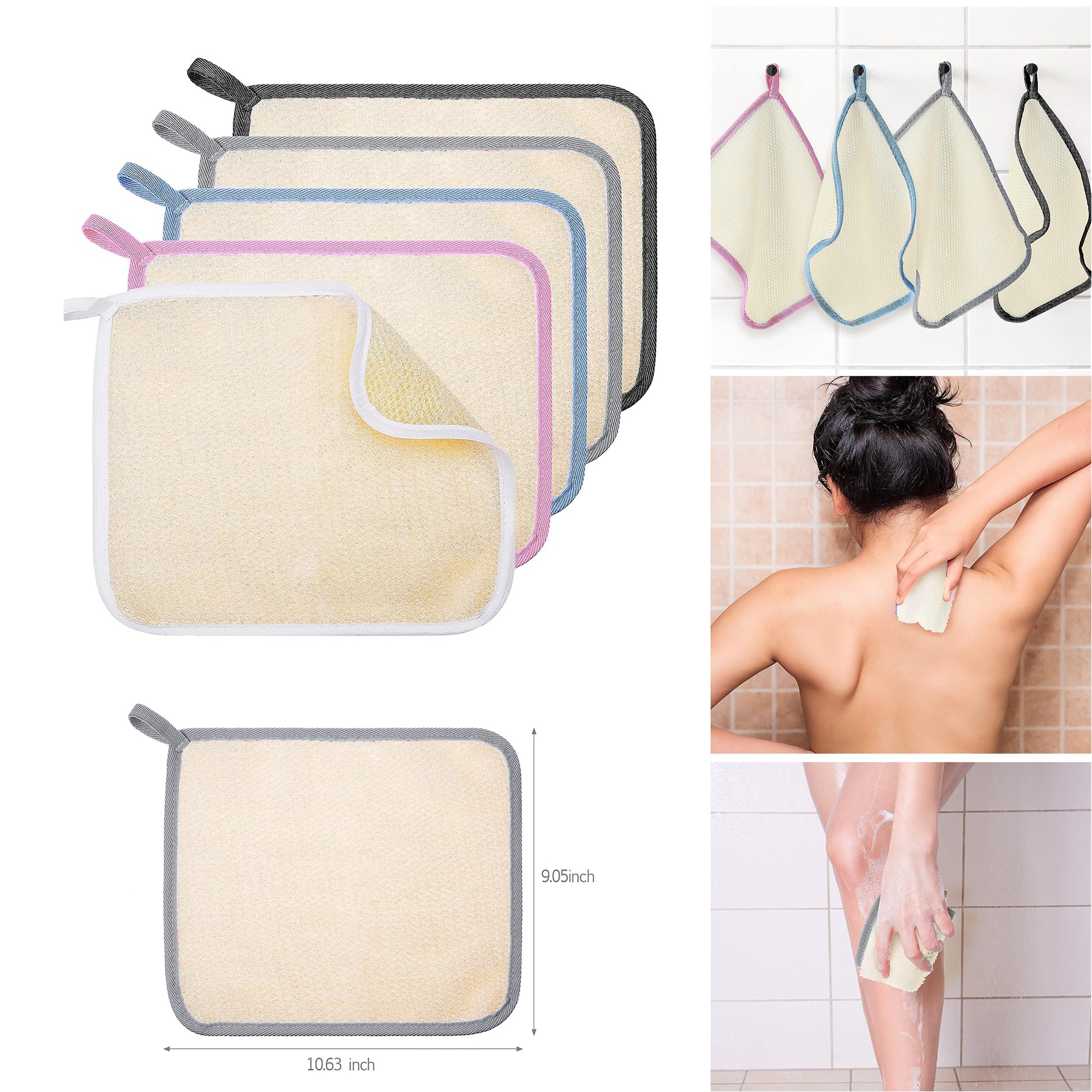 10.63 x 9.05 Inch Women Men Exfoliating Face Body Wash Cloths Towel Weave Bath Cloth 1