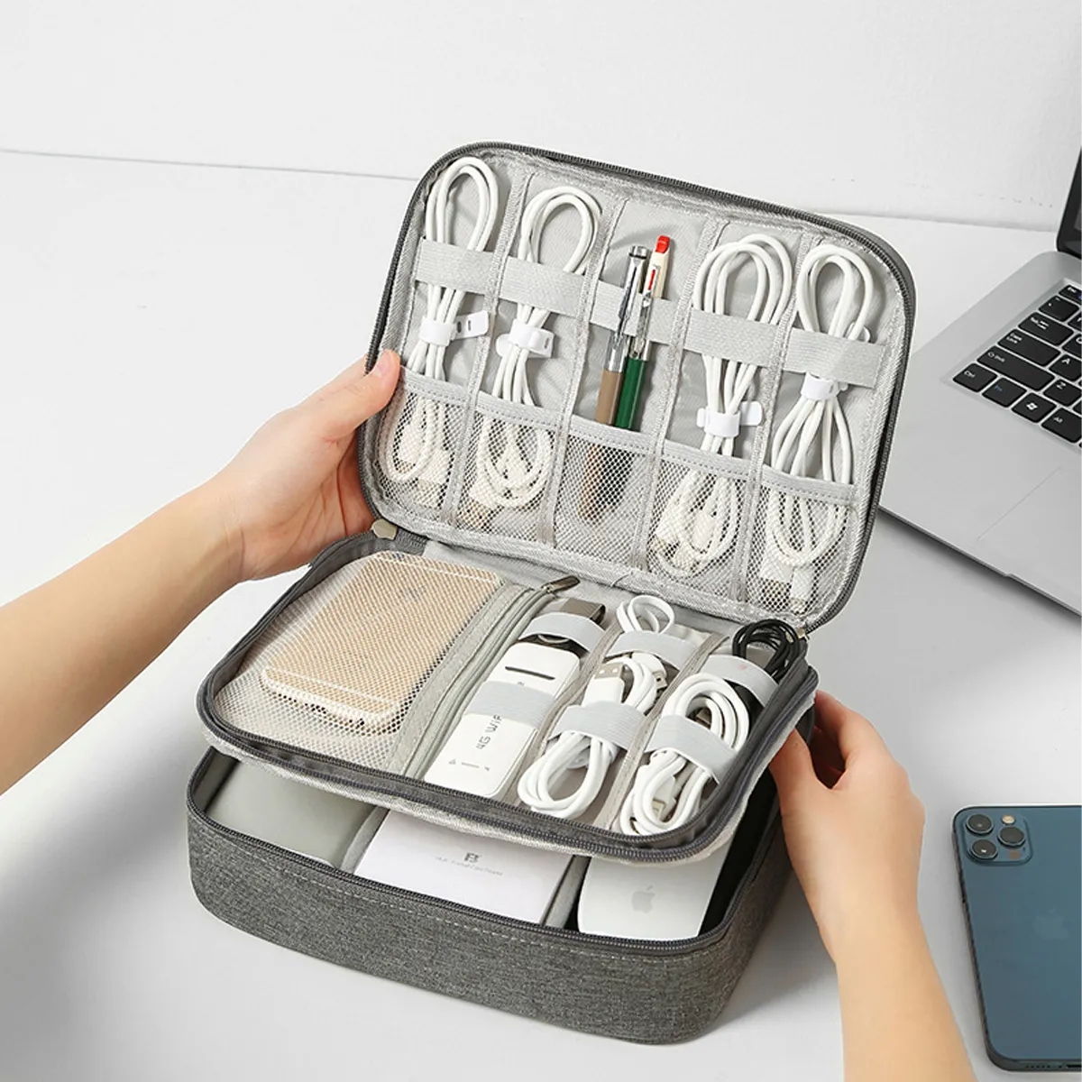 Double-Layer Travel Electronics Organizer Bag 7