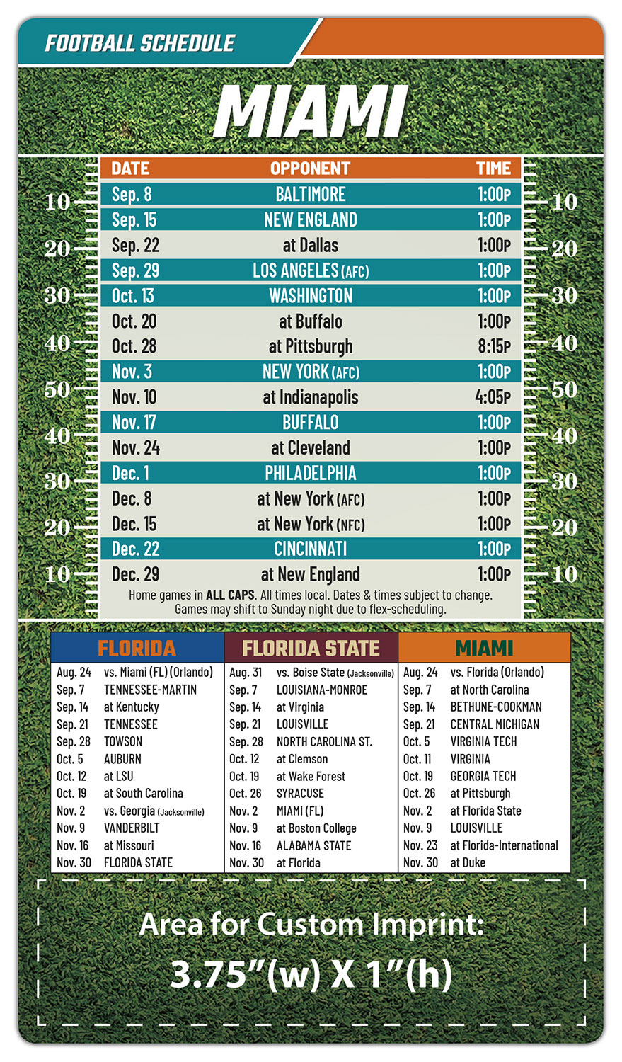 Magnet Football Sport Schedules - 4x7 Round Corners 1