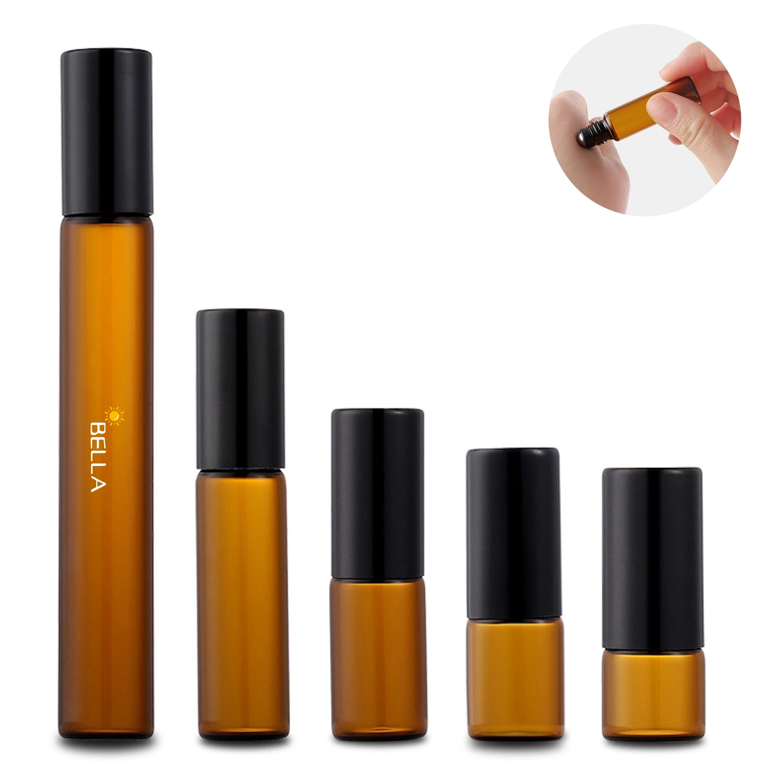 Clear Glass Roll On Bottles w/ PE Balls and Polypropylene Ca 2