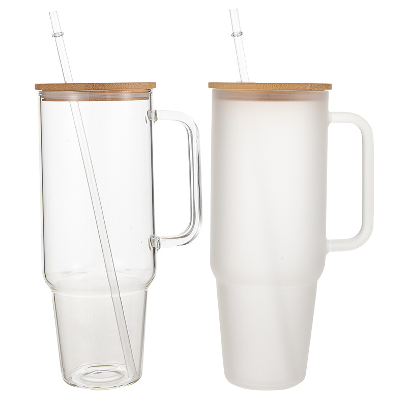 40 oz High Borosilicate Glass Water Bottle Travel Mug Cup with Handle and Straw 7