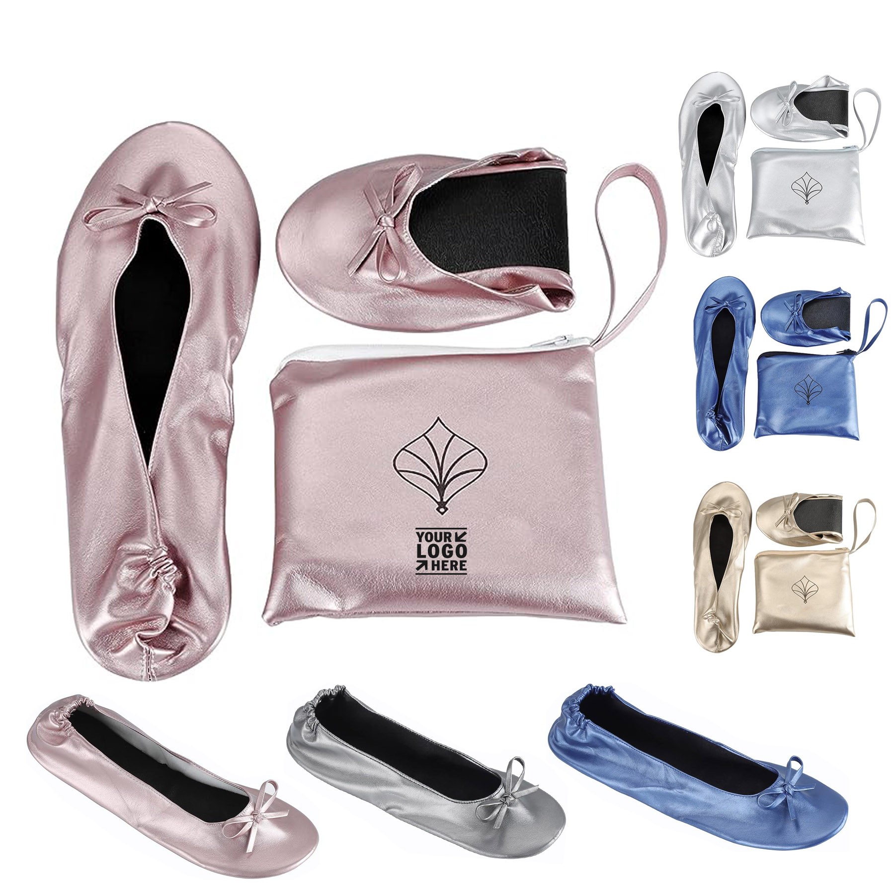 Foldable Blallet Flats Roll Up Slipper Women's Wedding Shoes with Pouch 1