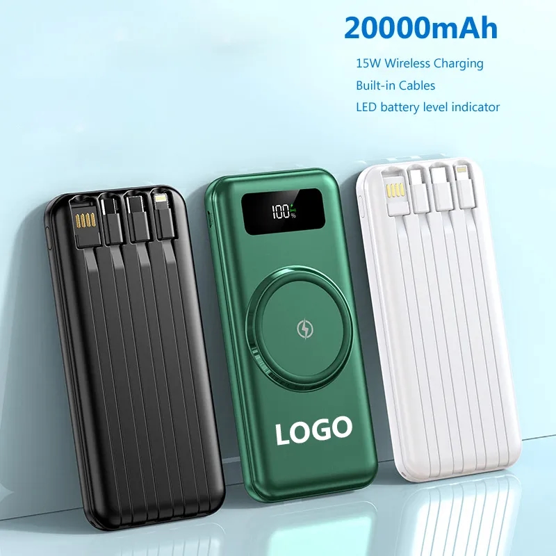 20000mAh Wireless Charger Power Bank with Charging Cable 2