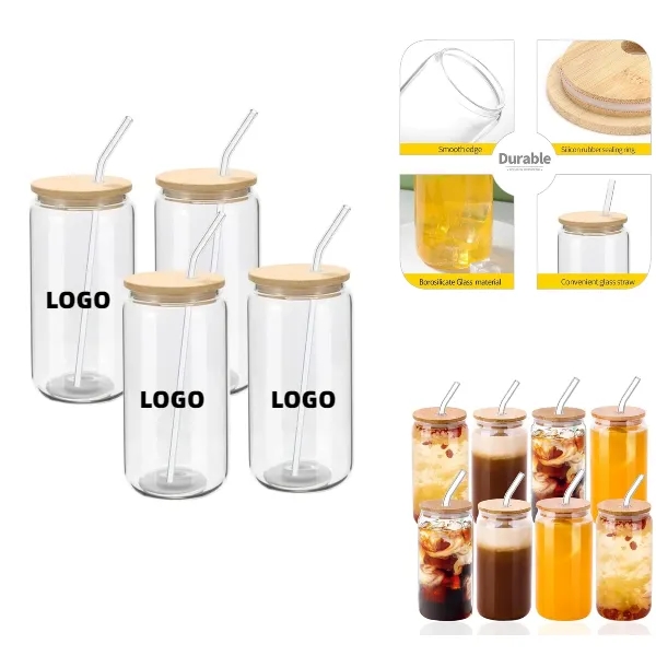 Glass Cups With Bamboo Lids And Straws 5