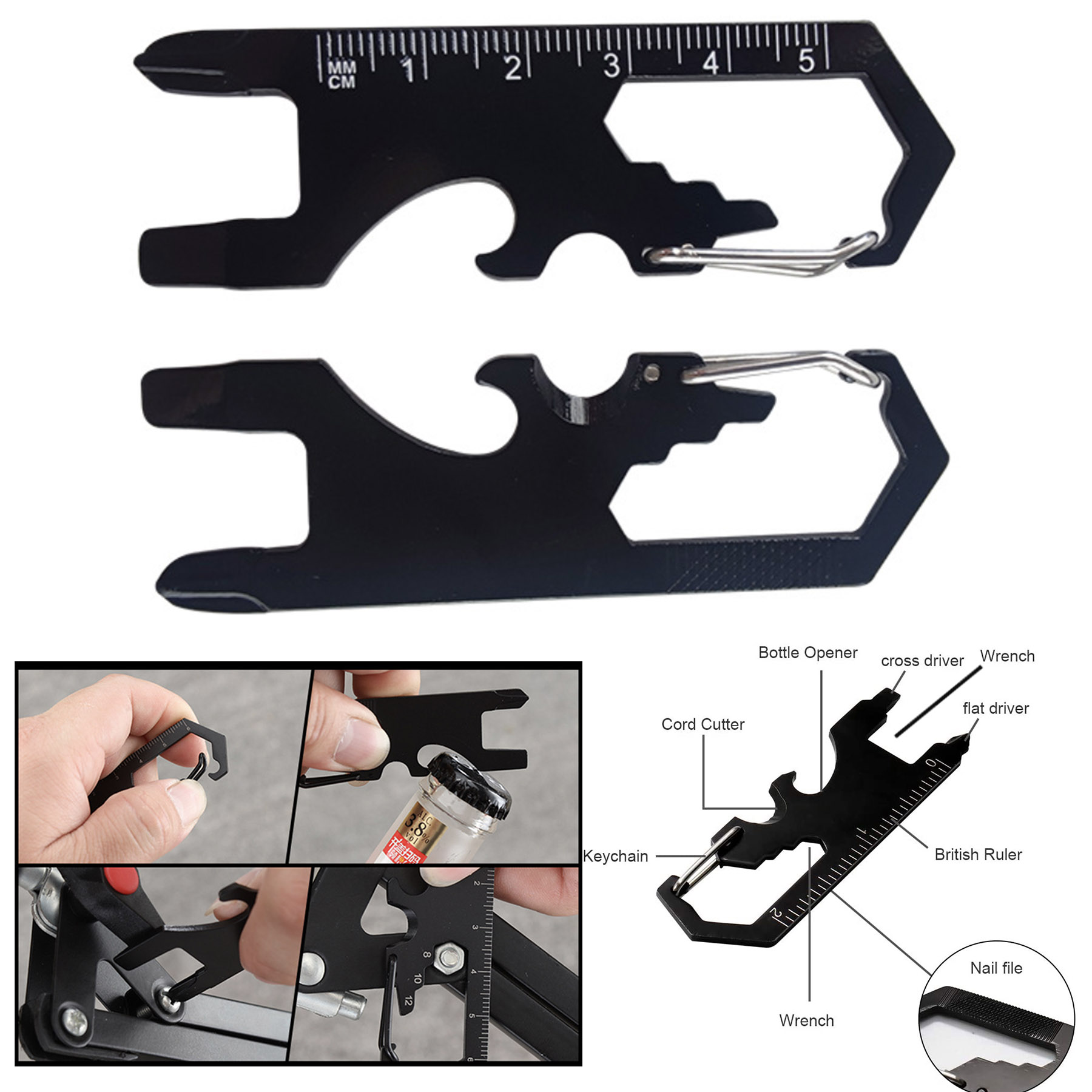 9 in 1 Keychain EDC Multi Tool Carabiner Multifonction Pocket Backpack Tool Gadget 2
