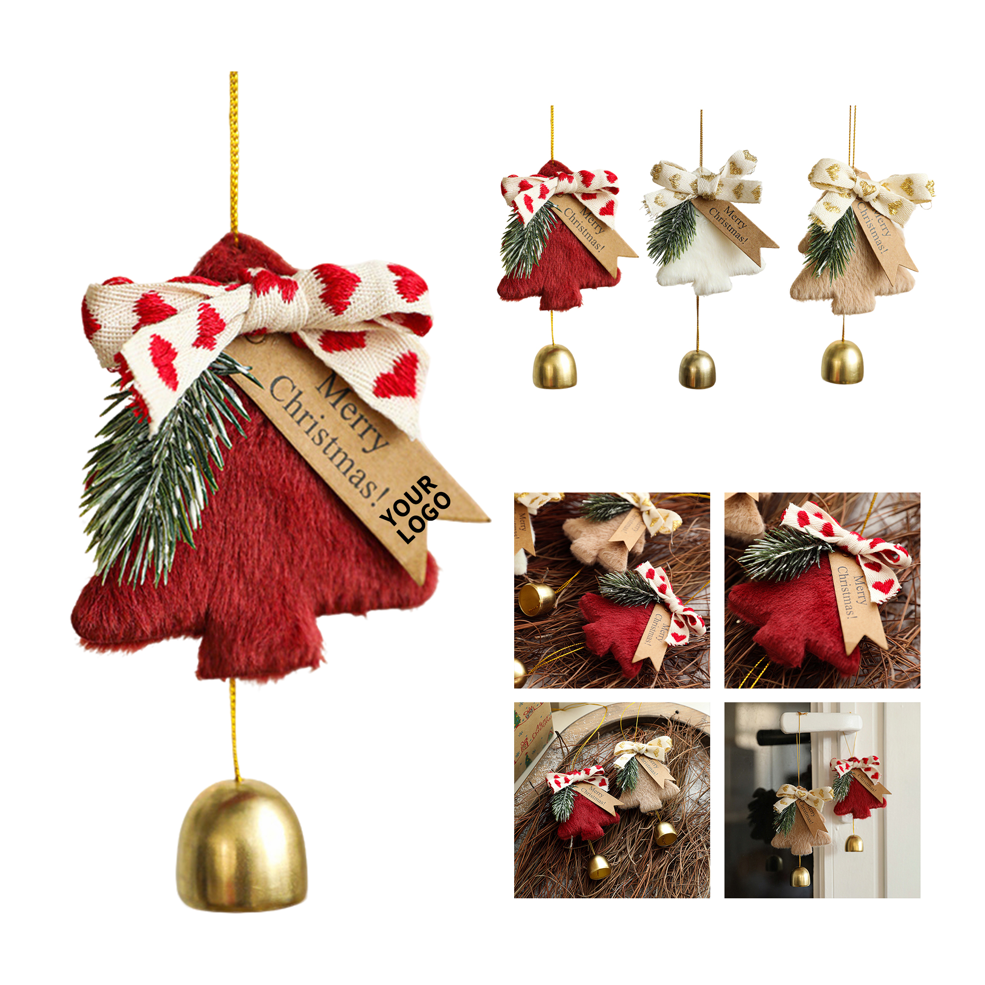 Holiday Tree Hanging Bell Ornament 3.4" Length X 2.4" Width 1