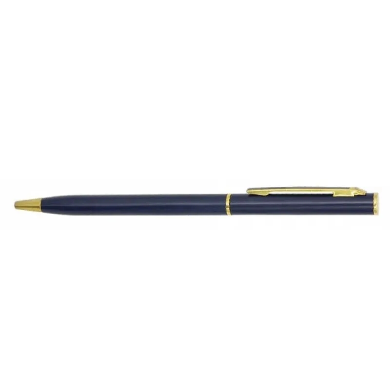 Slim Metal Hotel Ballpoint Pen with Gold Accents 6