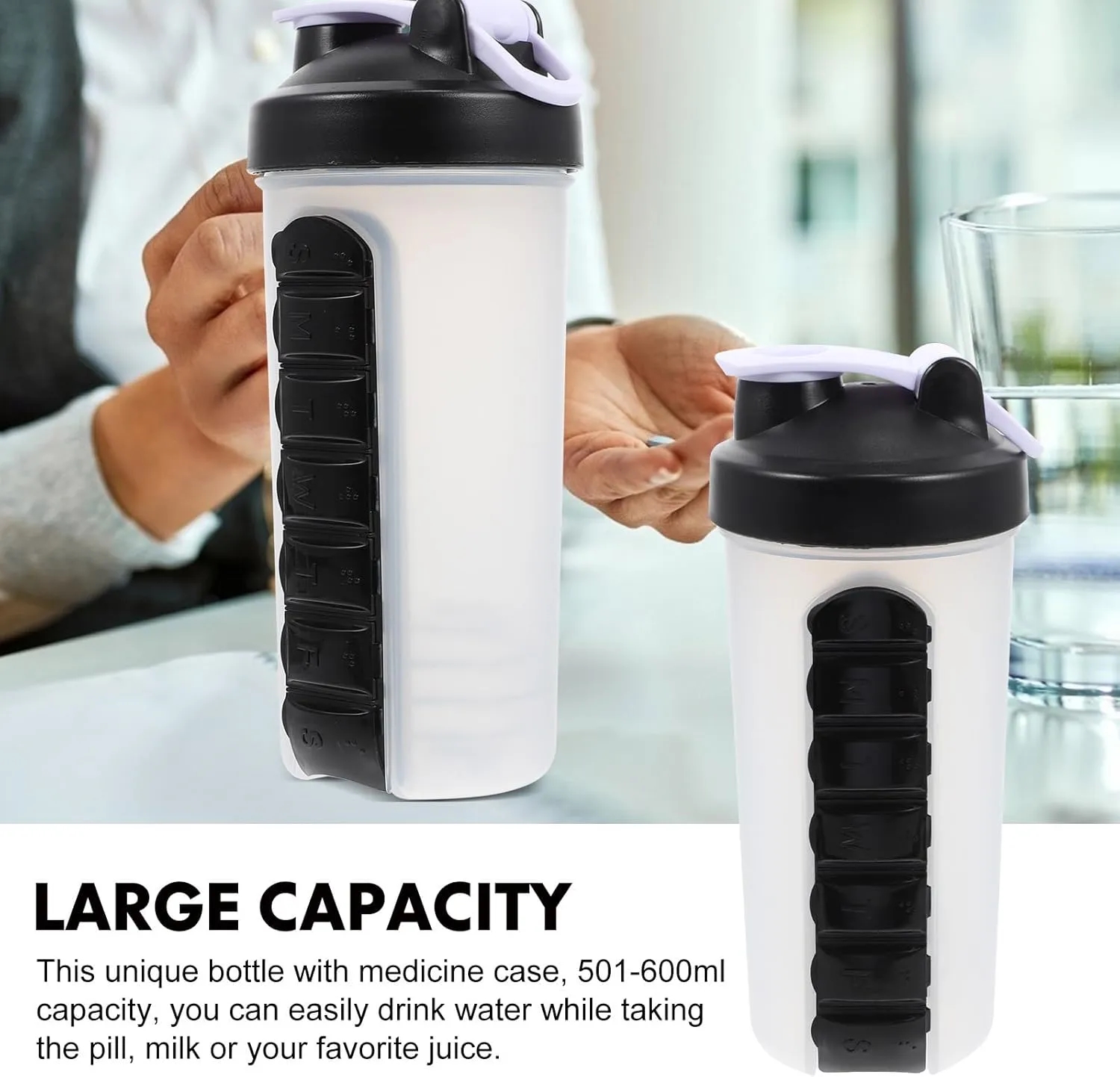 Shaker Bottles for Protein Mixes With Pill Organizer 7