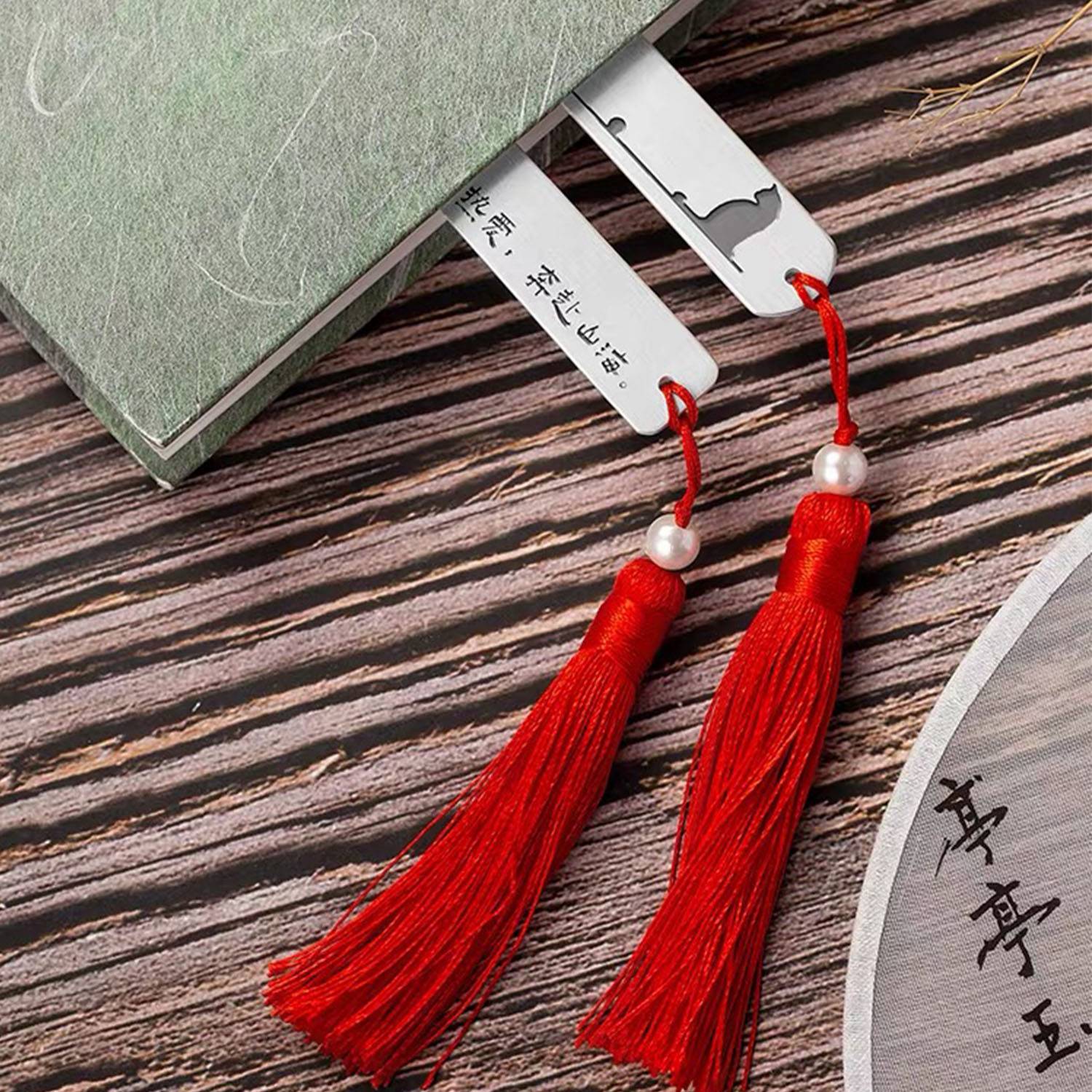 Stainless steel bookmark with tassel pendant 4
