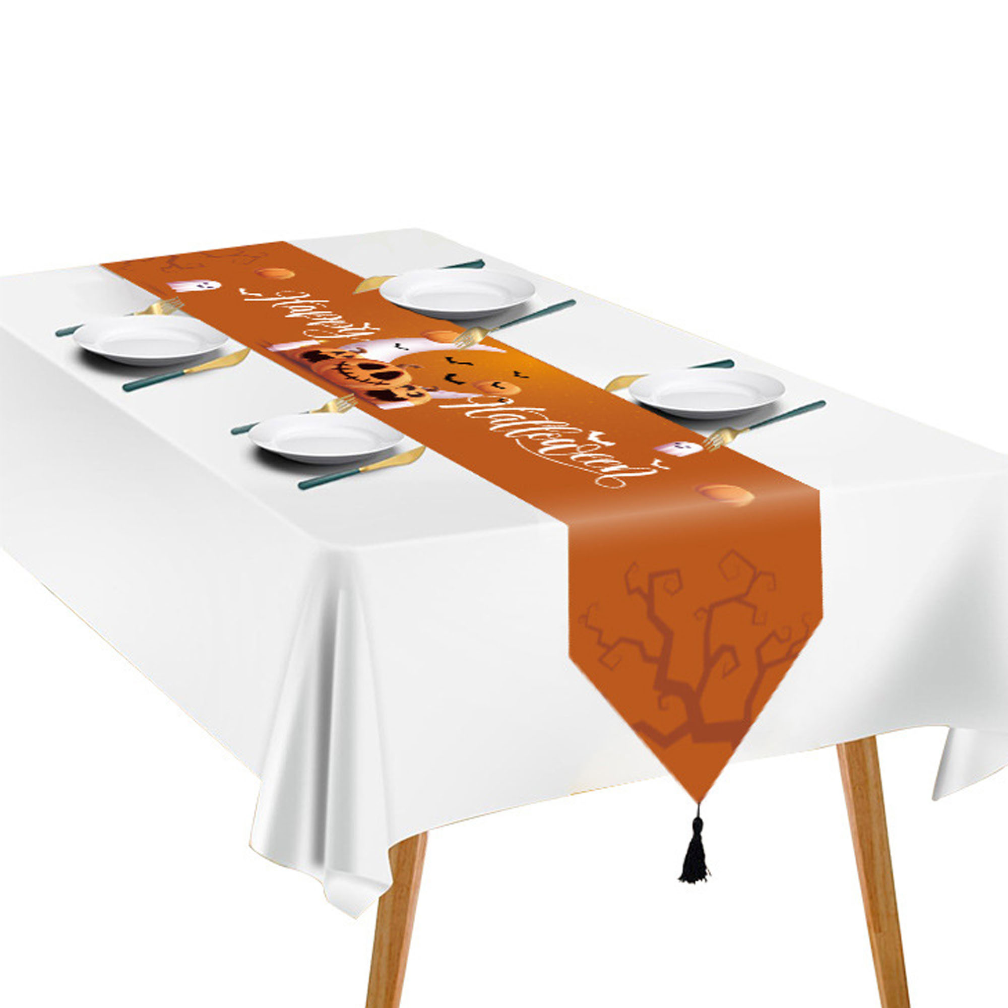 MOQ 10 72" Halloween Table Runner Linen Fabric 1