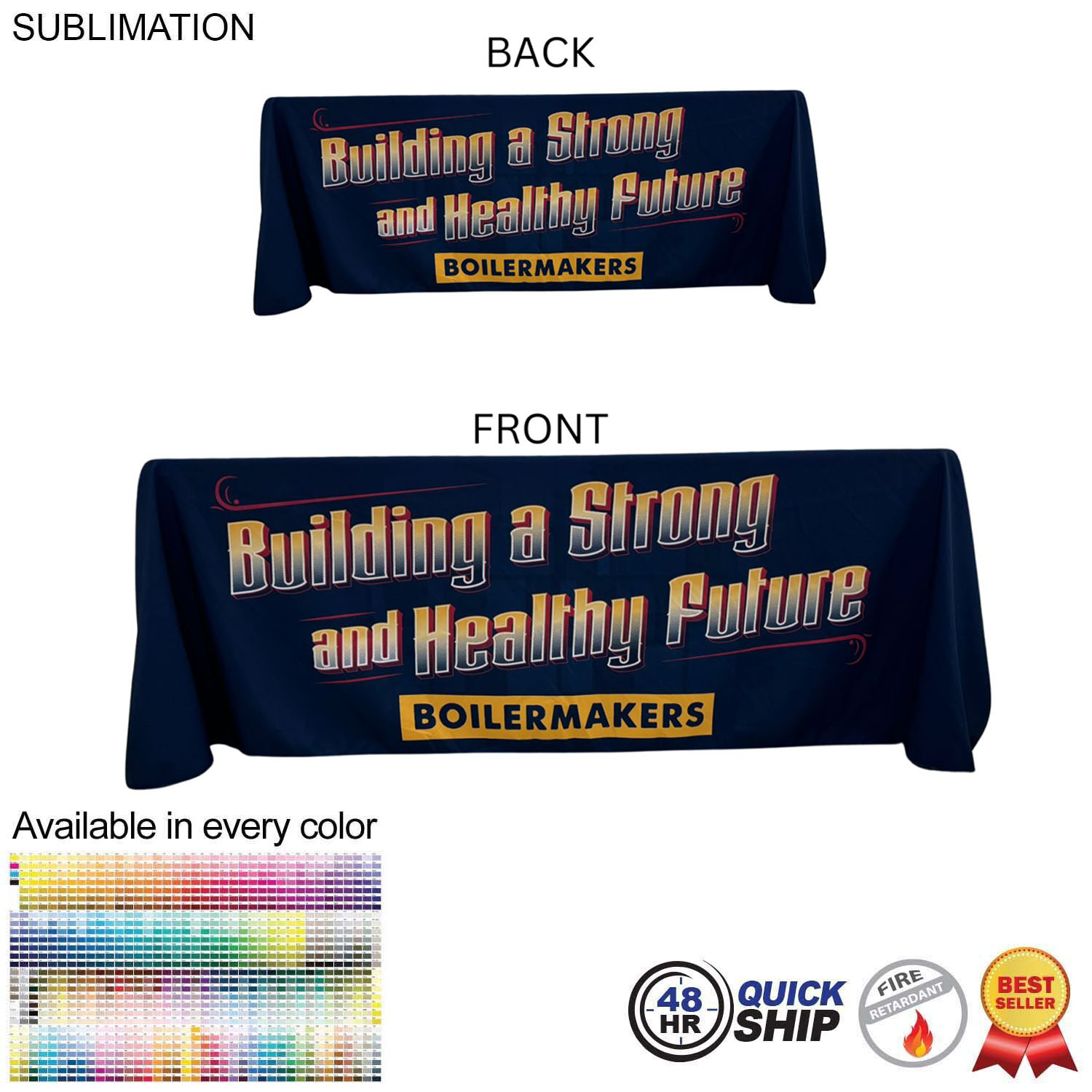 48 Hr Quick Ship - Sublimated Table Cloth for 6' table, Drape style, 4 sided, Closed Back 8
