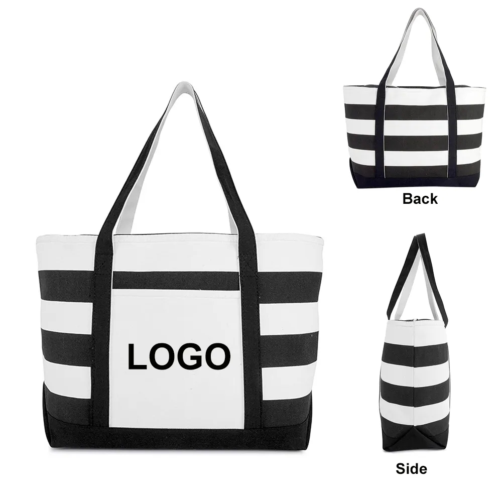 Striped Beach Canvas Tote Bags, custom tote bag with logo imprint 4