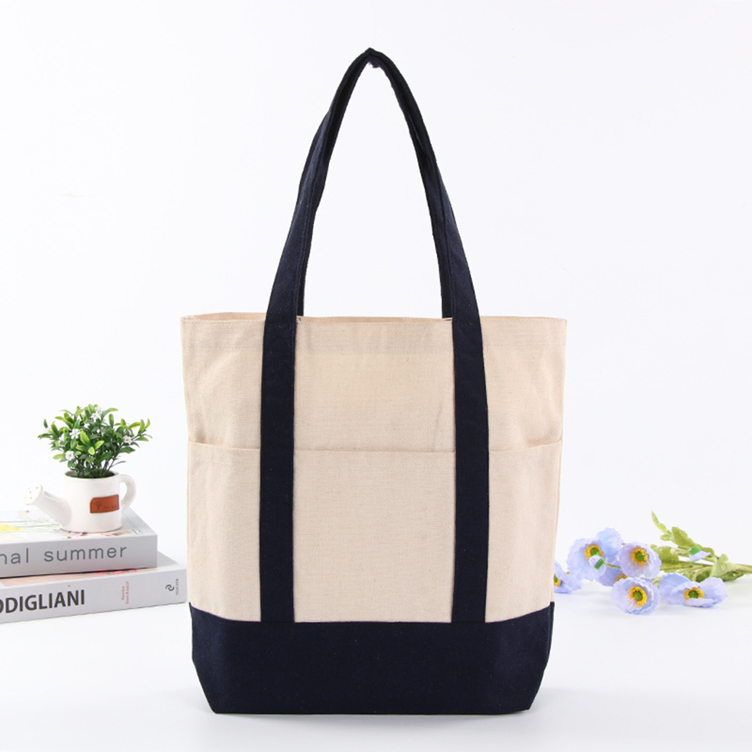Daily Essentials Canvas Tote Bag With An External Pocket, custom tote bag with logo imprint 3