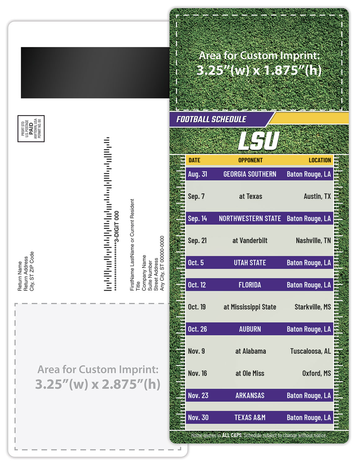 Football Schedule Laminated Card/Postcard with Magnet Strip 3.5x8.5 - 14 pt. 2