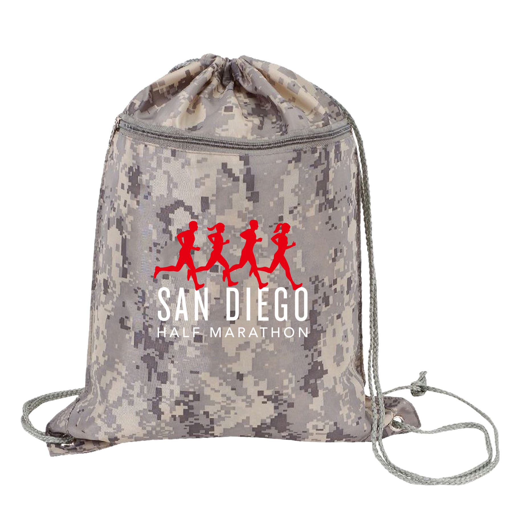 Digital Camo Zippered Pocket Drawstring Backpack 3