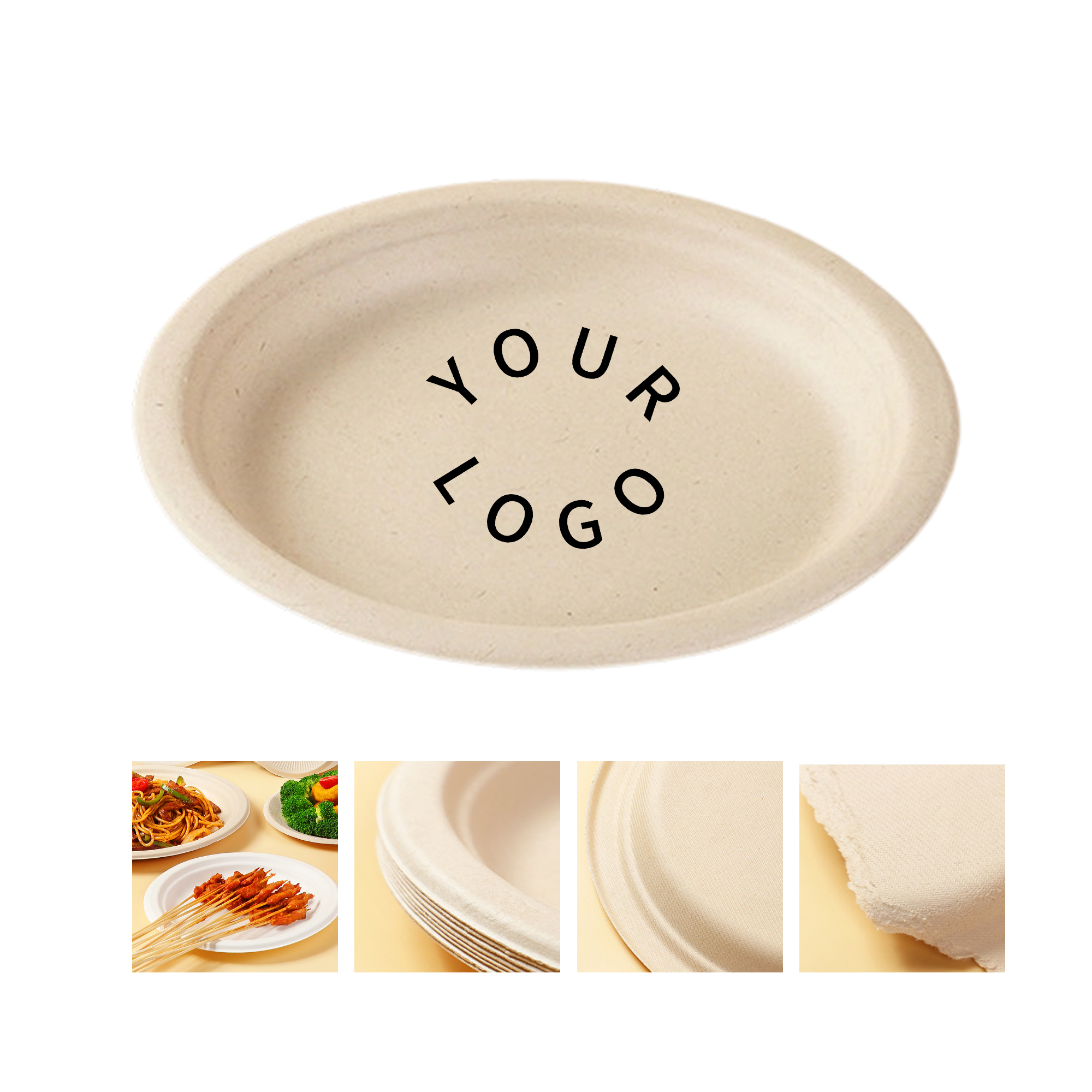 Compostable Paper Plate Natural Beige 7" Diameter 1