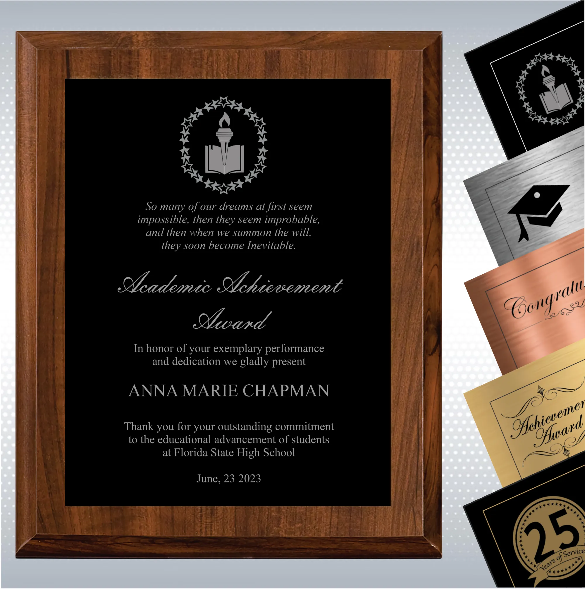 Cherry Finish Academic Achievement Plaque Gift Award 17