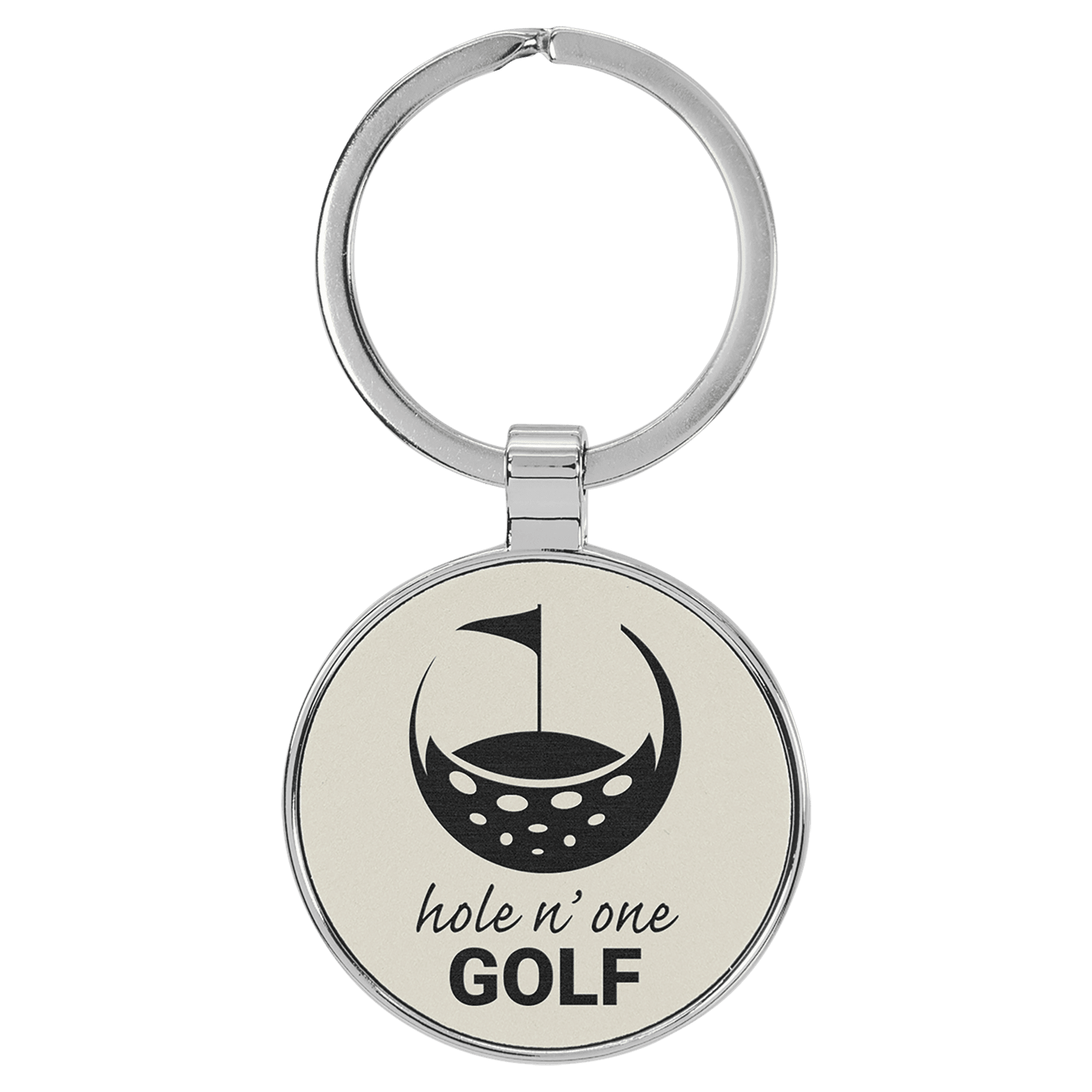 1 1/2" Leatherette/Metal White Round Keychain 1