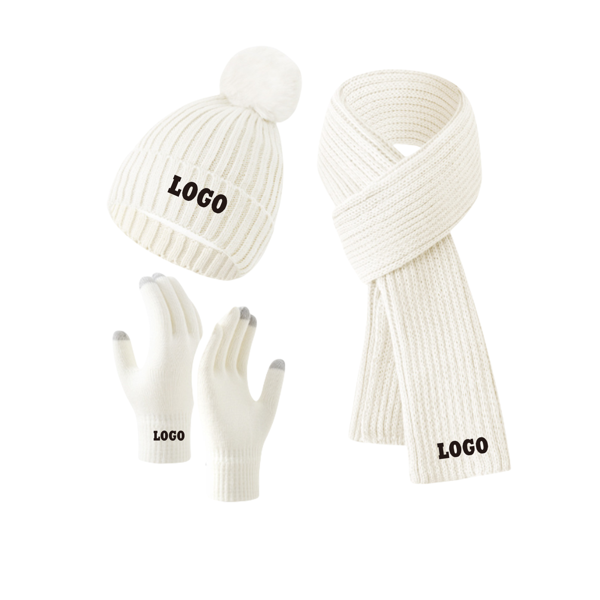 Winter Beanie Hat Scarf Touchscreen Gloves Set MOQ50 1