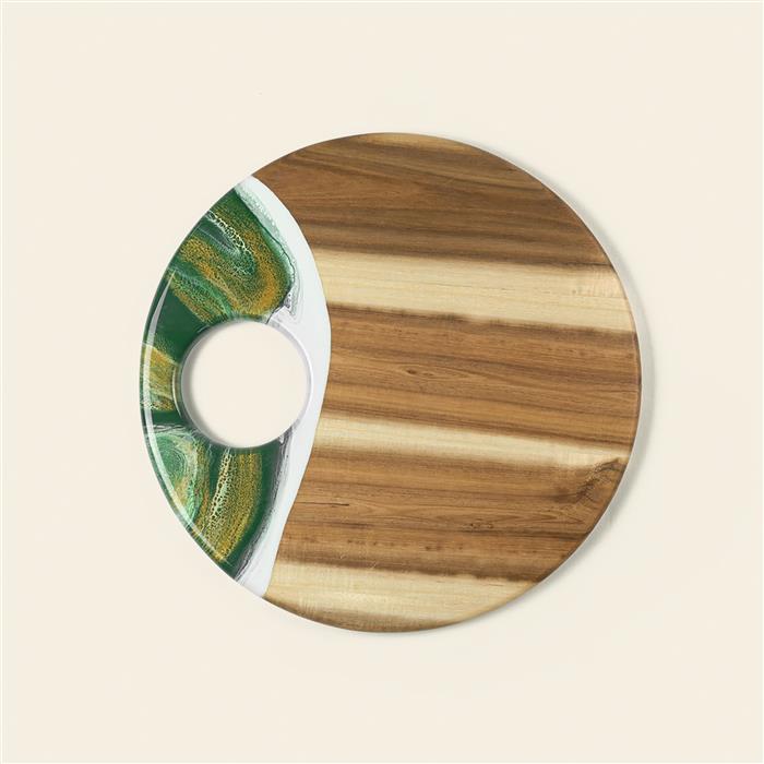 Large Round Acacia Board With Dip Holder 6