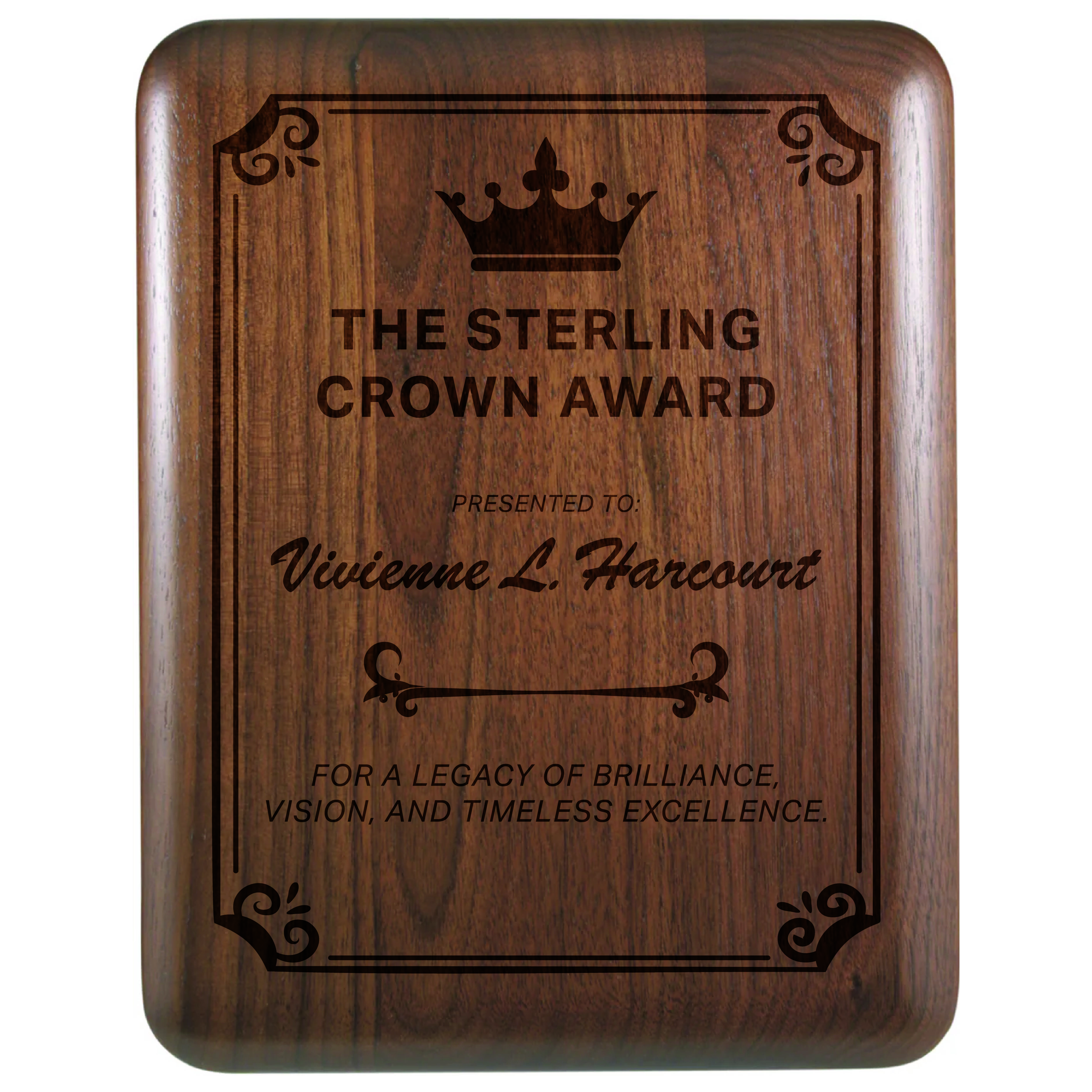 7" x 9" Elliptical Edge Round Corner Genuine Walnut Plaque