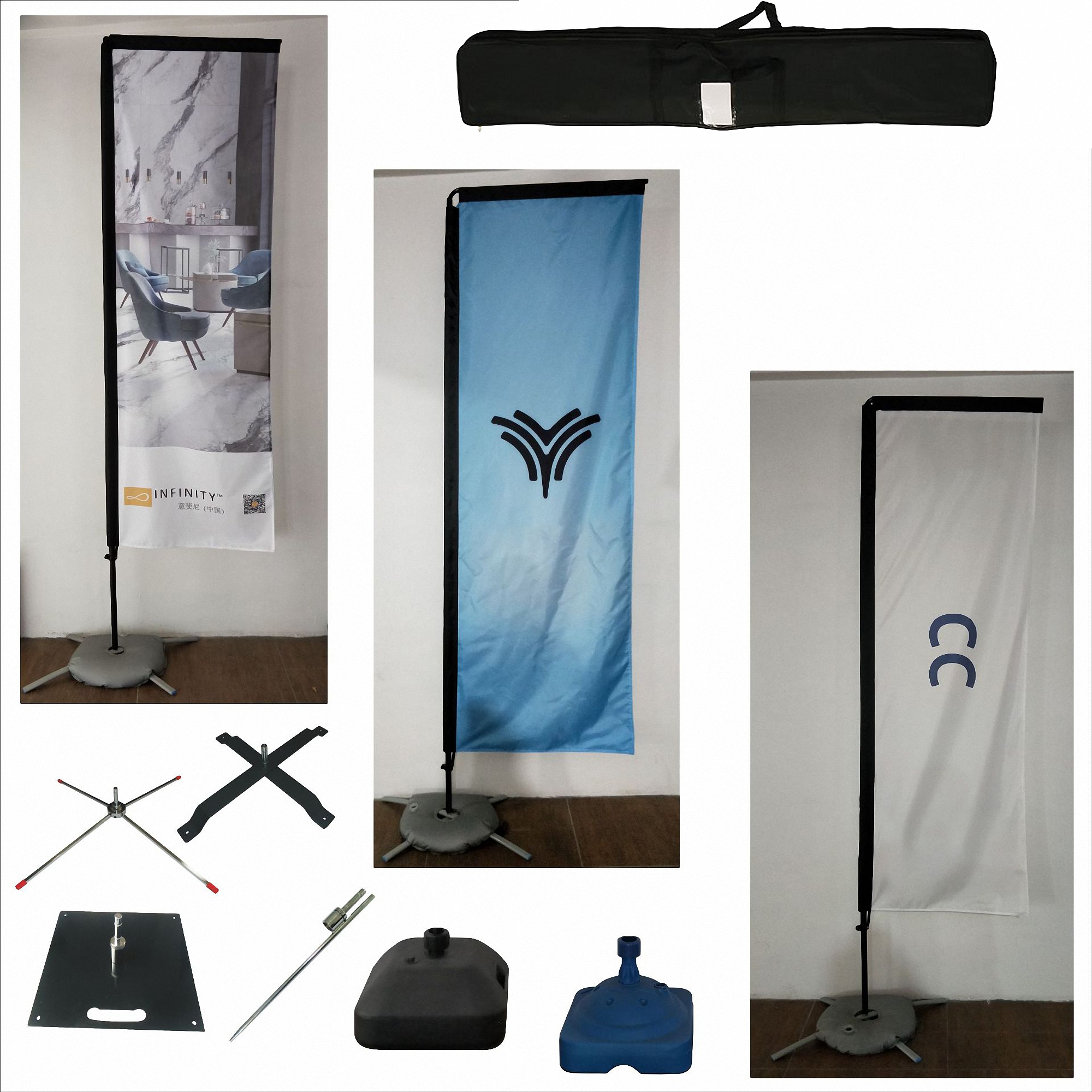7' Double Sided Half Drop Cloth Banner with Cross Base 3
