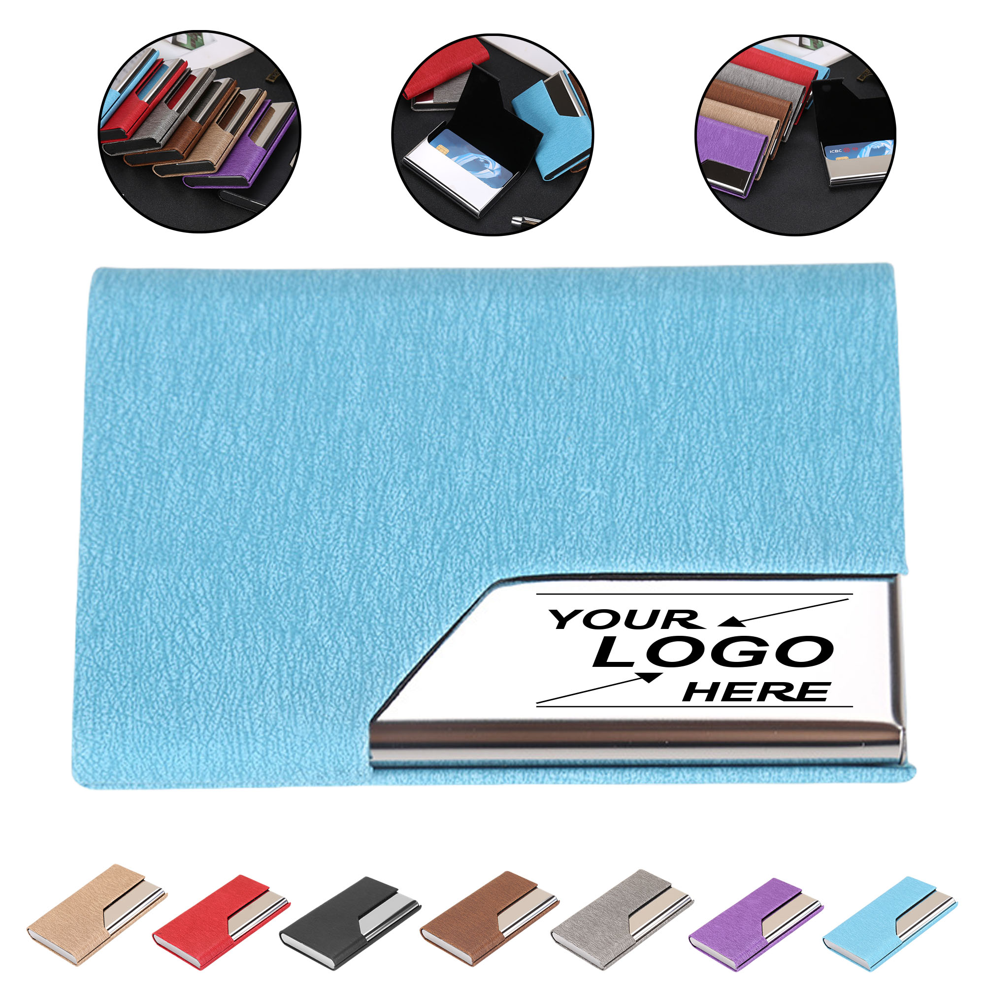 Portable Card Holder Metal Business Name Card Case Gift Promotional Stainless Steel PU Namecard Box 4