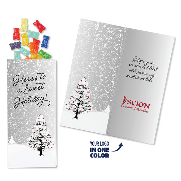 One Color Foil-Stamped Stock Cardinals Sweeter Cards with Albanese Gummi Bears