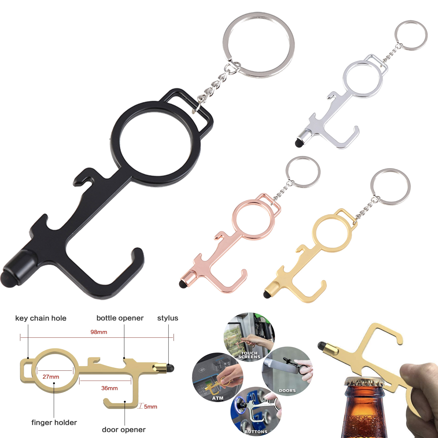 Multifunctional No Touch Door Opener With Stylus And Bottle Opener 1