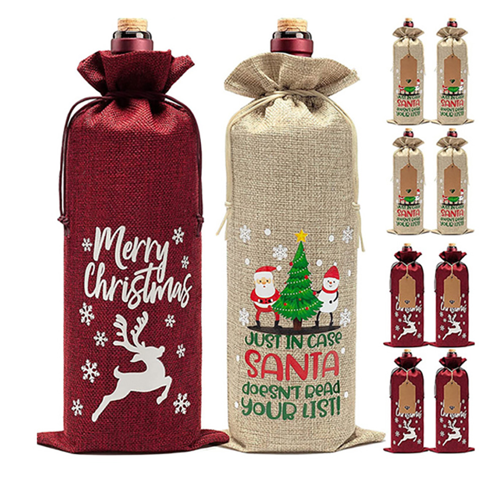 Burlap Wine Bottle Bags with Drawstring Party Favor 4