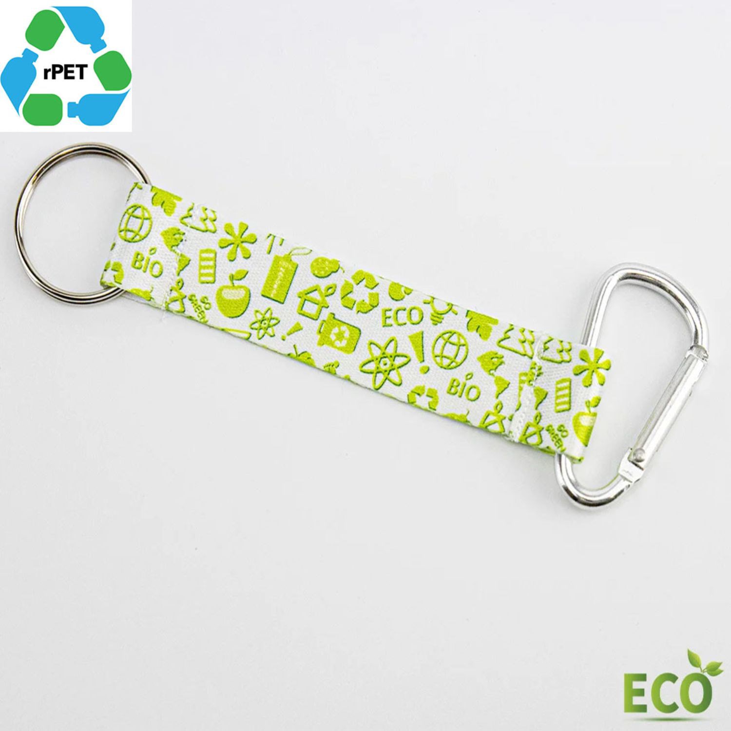3/4" rPET Recycled 100% Polyester Sublimation Pocket Lanyards Carabiner w/ Keyring
