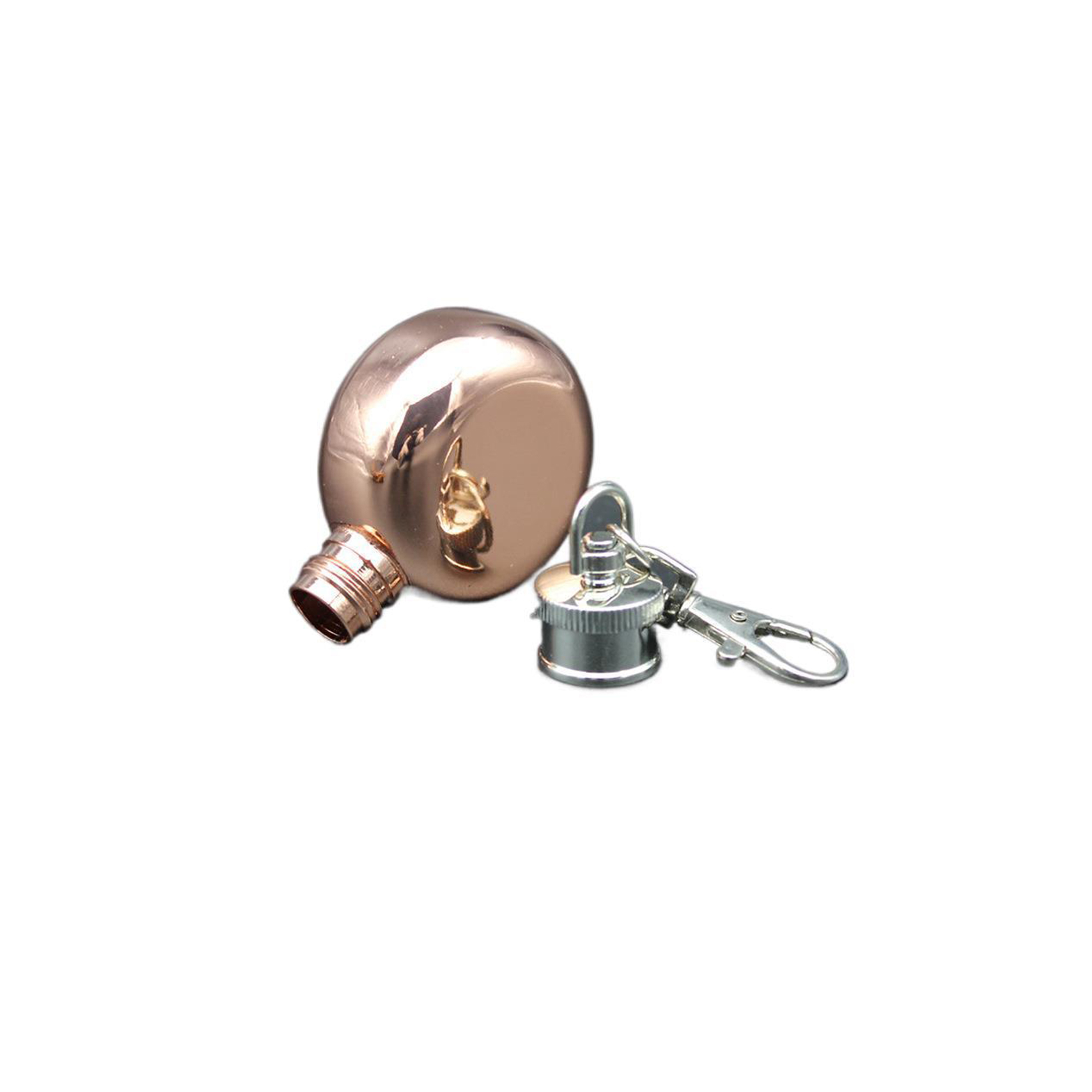Stainless Round Pocket Flask 1 Ounce With Keychain Clip 5