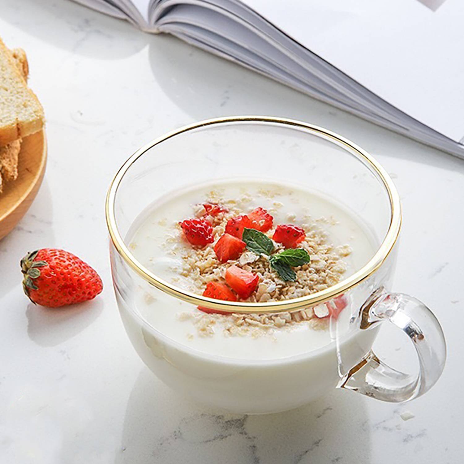 15Oz Clear Glass Breakfast Cup W/ Gold Rim 7